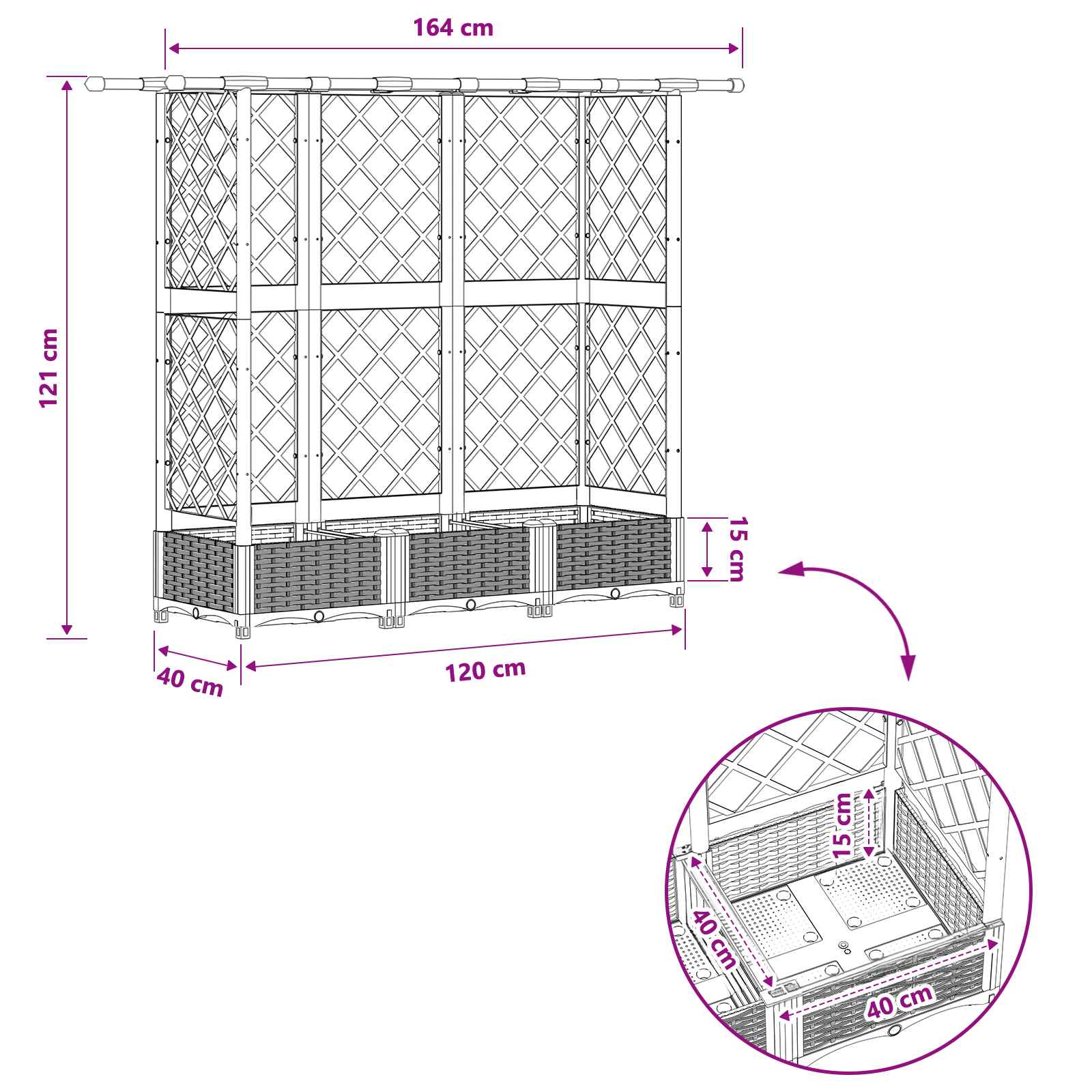 Pakeltas lovas su trelėmis ir stogu Pilka 164 x 40 x 121 cm PP Pakeltas lovas su trelėmis ir stogu Pilka 164 x 40 x 121 cm PP