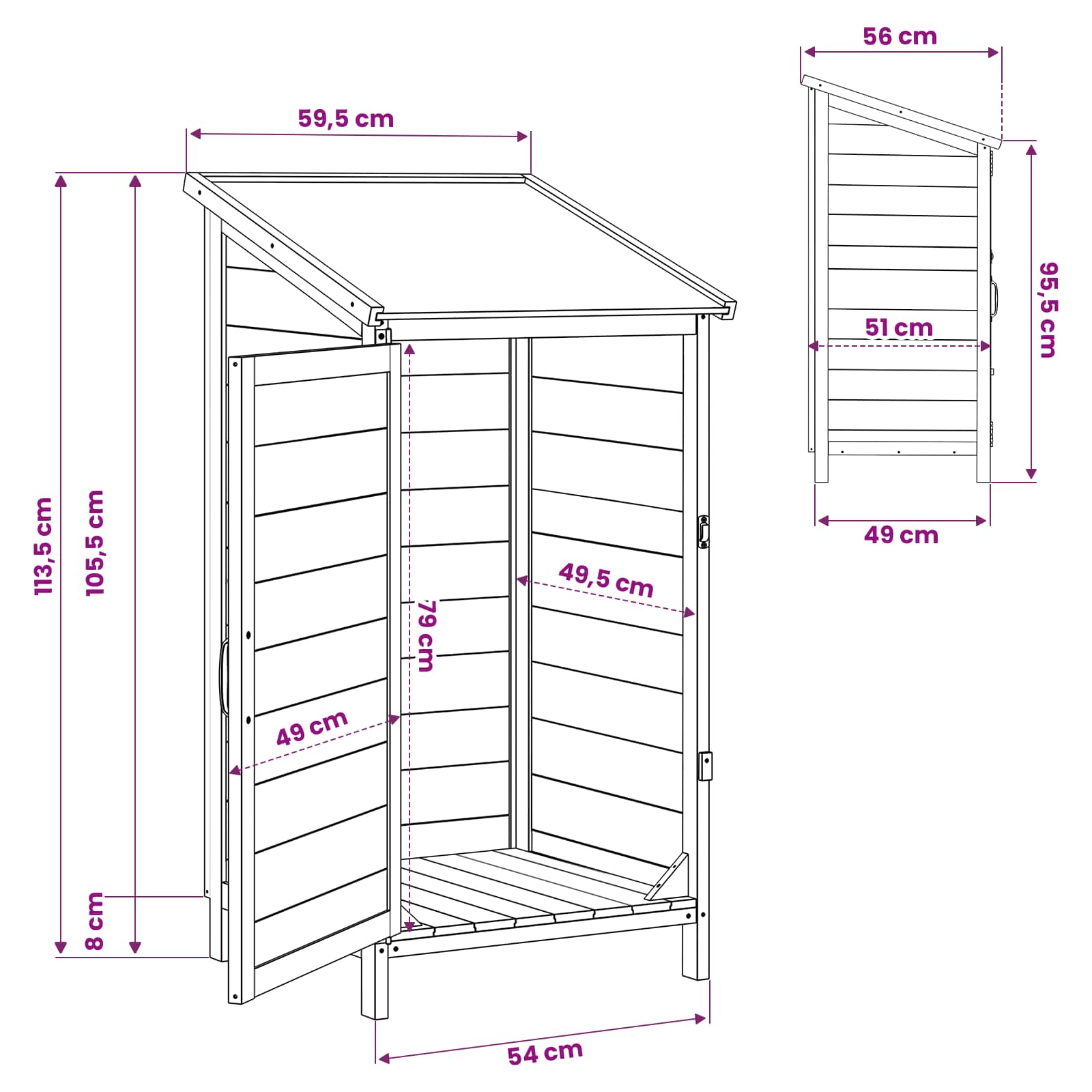 Sodo Sandėlys Balta 59 x 56 x 113,5 cm Kietasis pušinis medis Sodo Sandėlys Balta 59 x 56 x 113,5 cm Kietasis pušinis medis