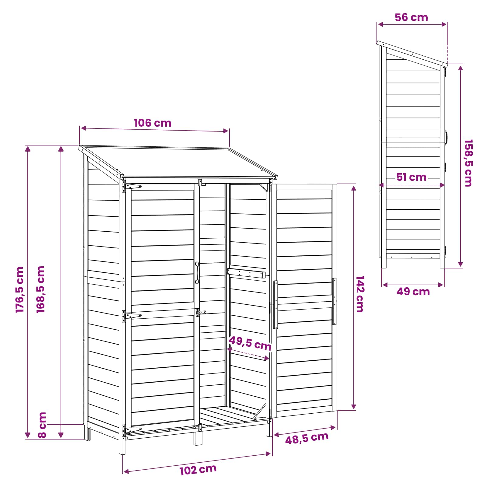 Sodo Sandėlys Balta 106,5 x 56 x 176 cm Kietasis pušinis medis Sodo Sandėlys Balta 106,5 x 56 x 176 cm Kietasis pušinis medis