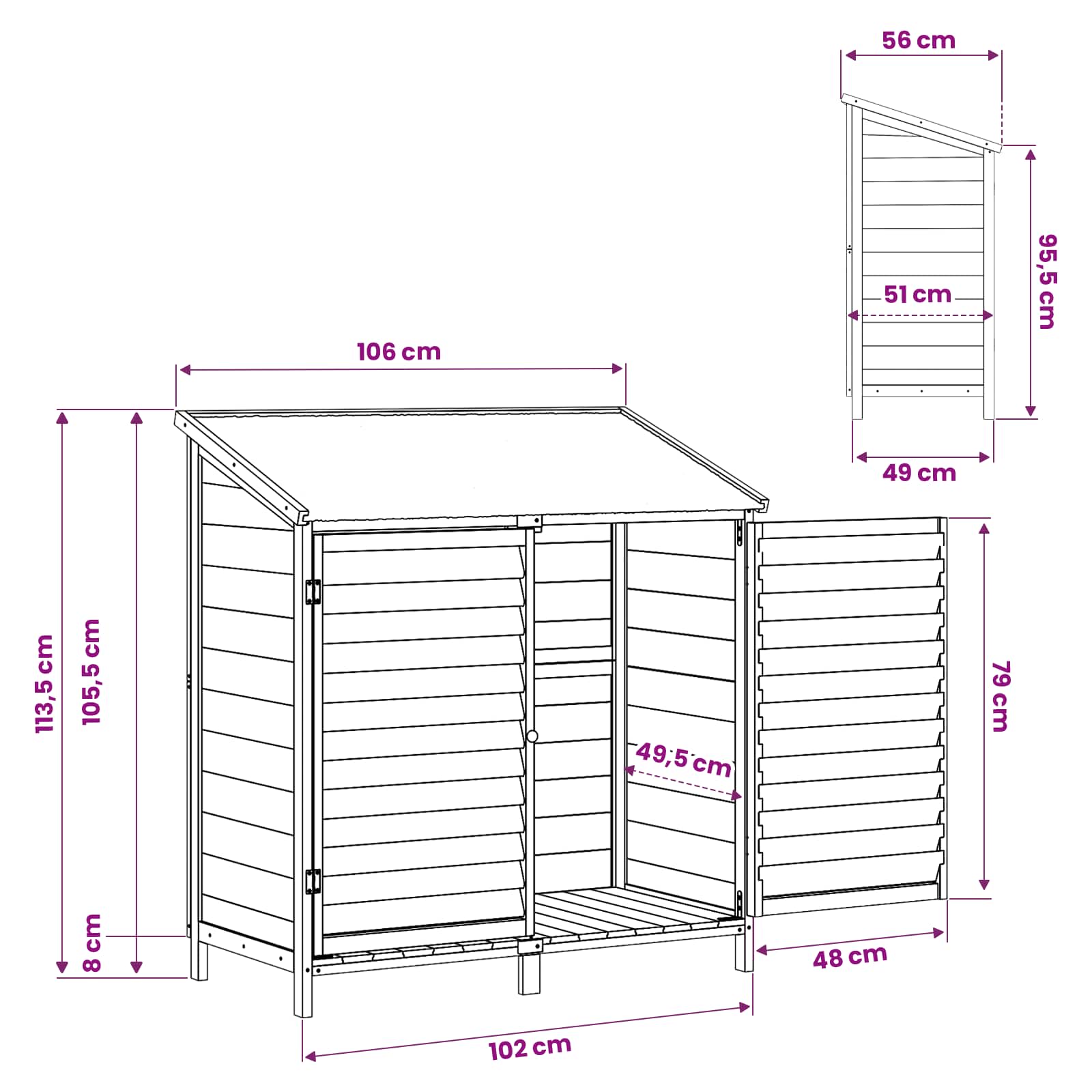 Sodo Sandėlys su stogu su saugykla Natūrali 106 x 56 x 113,5 cm Sodo Sandėlys su stogu su saugykla Natūrali 106 x 56 x 113,5 cm