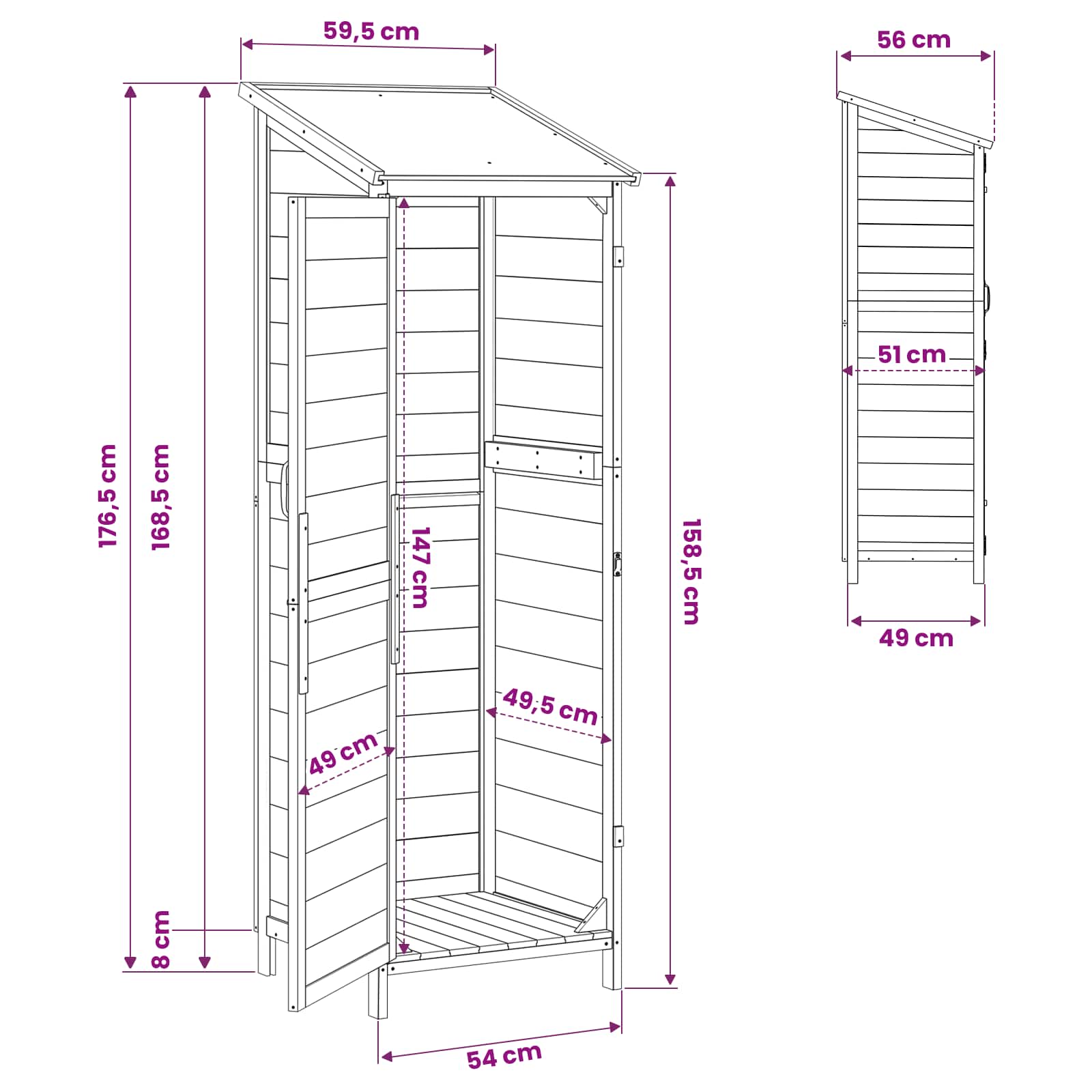 Sodo Sandėlys Pilka 59,5 x 56 x 176,5 cm Kietasis pušinis medis Sodo Sandėlys Pilka 59,5 x 56 x 176,5 cm Kietasis pušinis medis