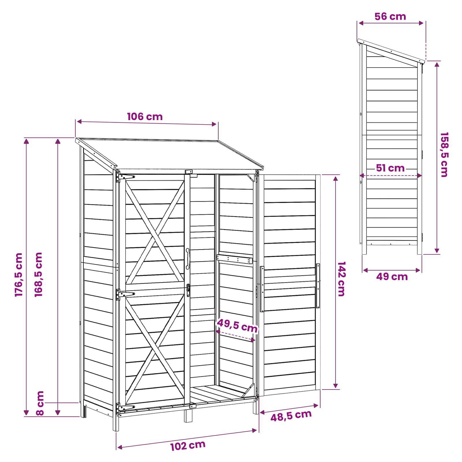 Sodo Sandėlys Pilka 106 x 56 x 176,5 cm Kietasis pušinis medis Sodo Sandėlys Pilka 106 x 56 x 176,5 cm Kietasis pušinis medis