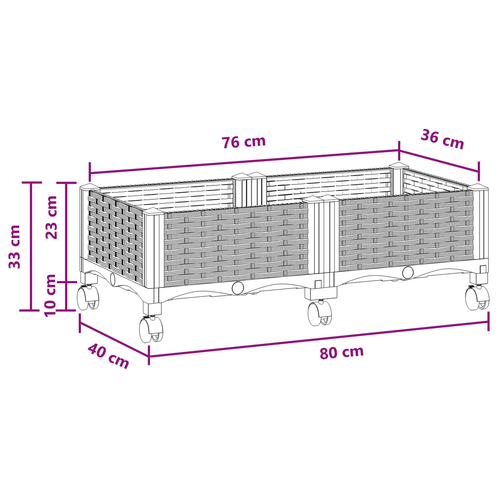 Sodo puodynė su ratukais Juoda 80 x 40 x 29 cm PP Sodo puodynė su ratukais Juoda 80 x 40 x 29 cm PP