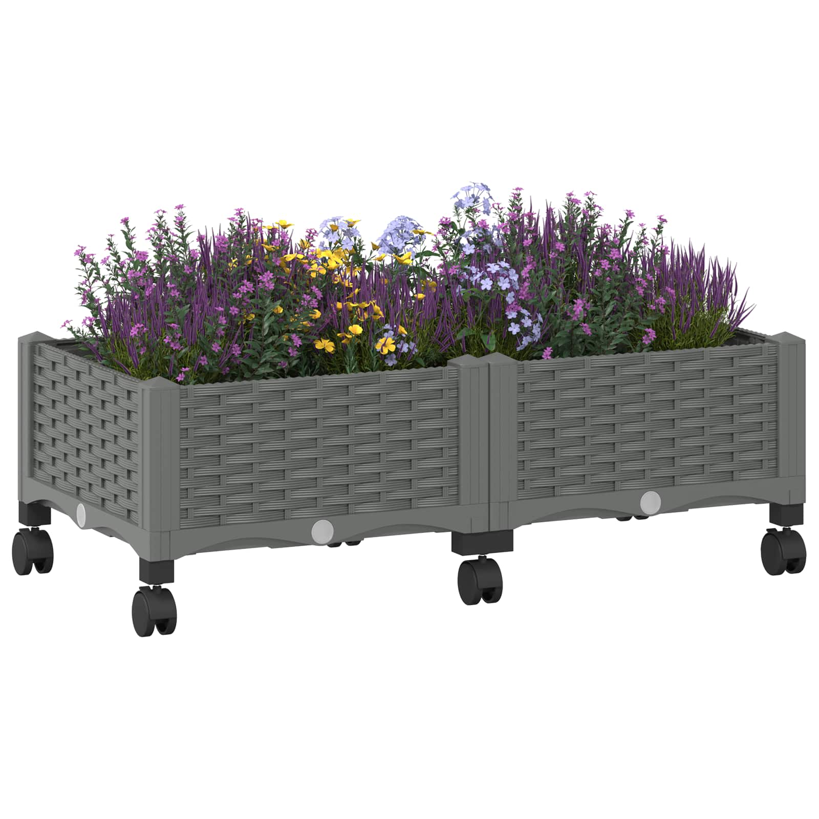 Sodo puodynė su ratukais Šviesiai pilka 80 x 40 x 33 cm PP Sodo puodynė su ratukais Šviesiai pilka 80 x 40 x 33 cm PP - Image 4
