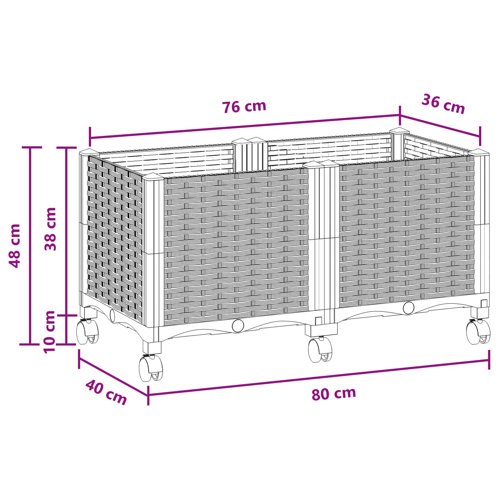 Sodo puodynė su ratukais Juoda 80 x 40 x 44 cm PP Sodo puodynė su ratukais Juoda 80 x 40 x 44 cm PP