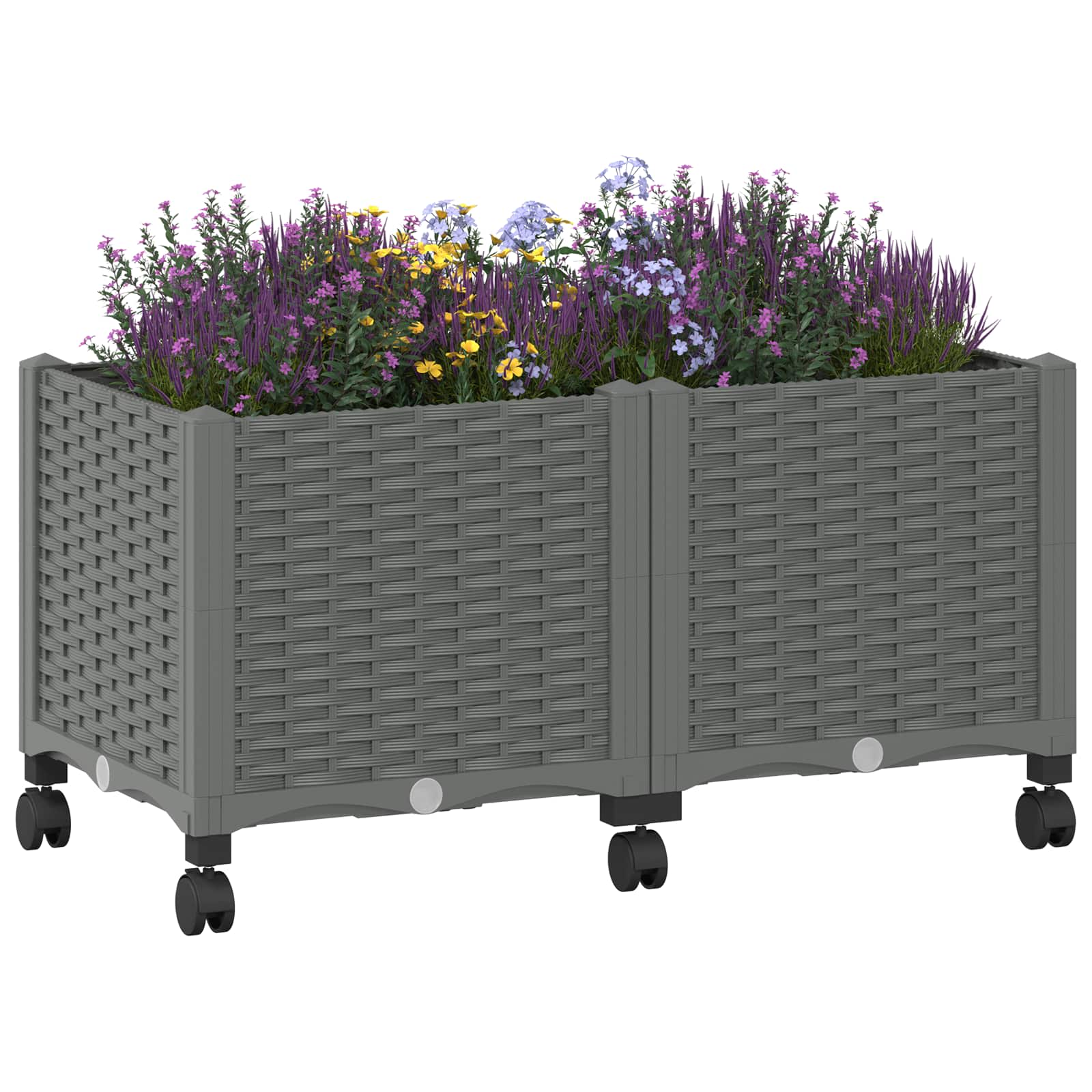 Sodo puodynė su ratukais Šviesiai pilka 80 x 40 x 48 cm PP Sodo puodynė su ratukais Šviesiai pilka 80 x 40 x 48 cm PP - Image 4