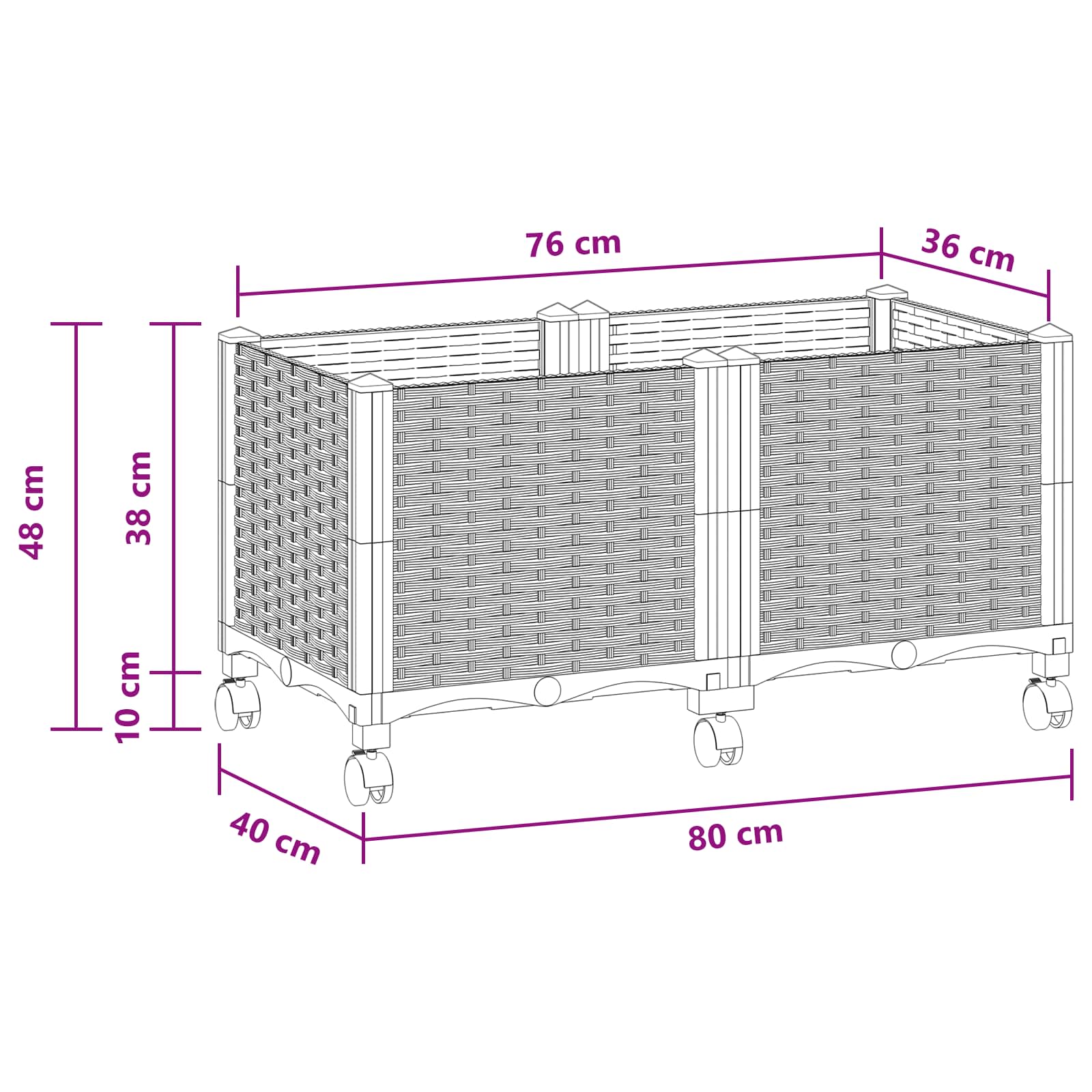 Sodo puodynė su ratukais Balta 80 x 40 x 48 cm PP Sodo puodynė su ratukais Balta 80 x 40 x 48 cm PP