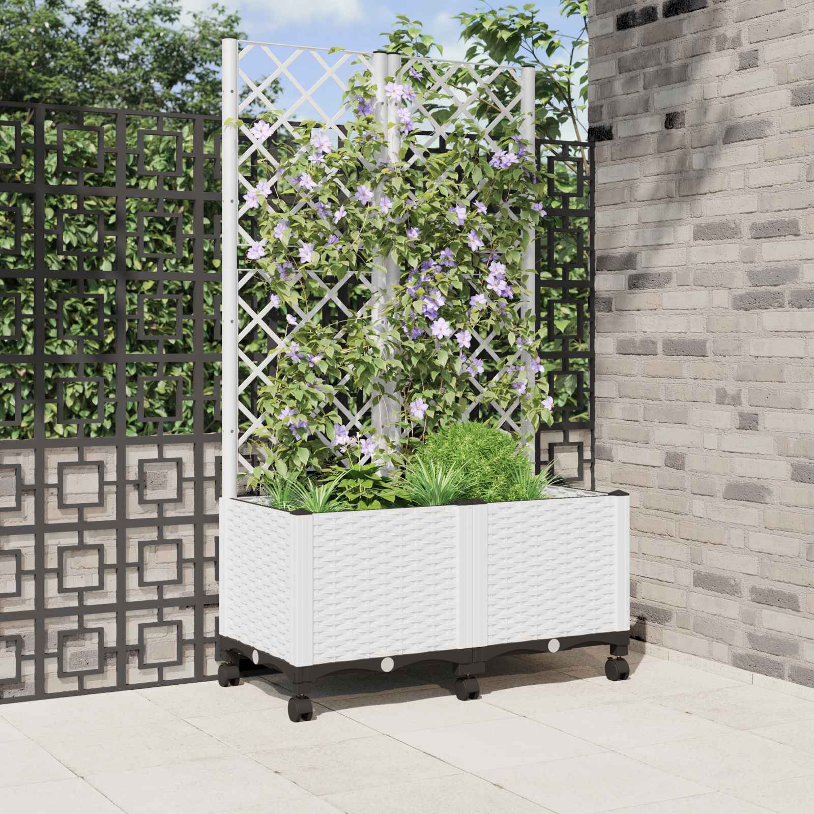 Sodo vazonas su treliu ir ratais Balta 80 x 40 x 146 cm PP Sodo vazonas su treliu ir ratais Balta 80 x 40 x 146 cm PP - Image 2