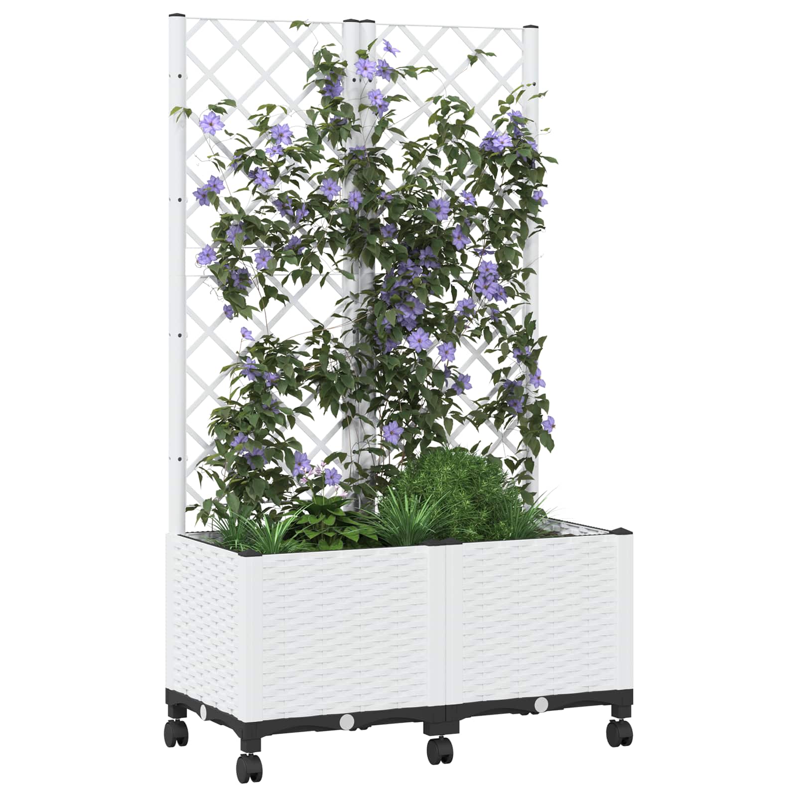 Sodo vazonas su treliu ir ratais Balta 80 x 40 x 146 cm PP Sodo vazonas su treliu ir ratais Balta 80 x 40 x 146 cm PP - Image 4