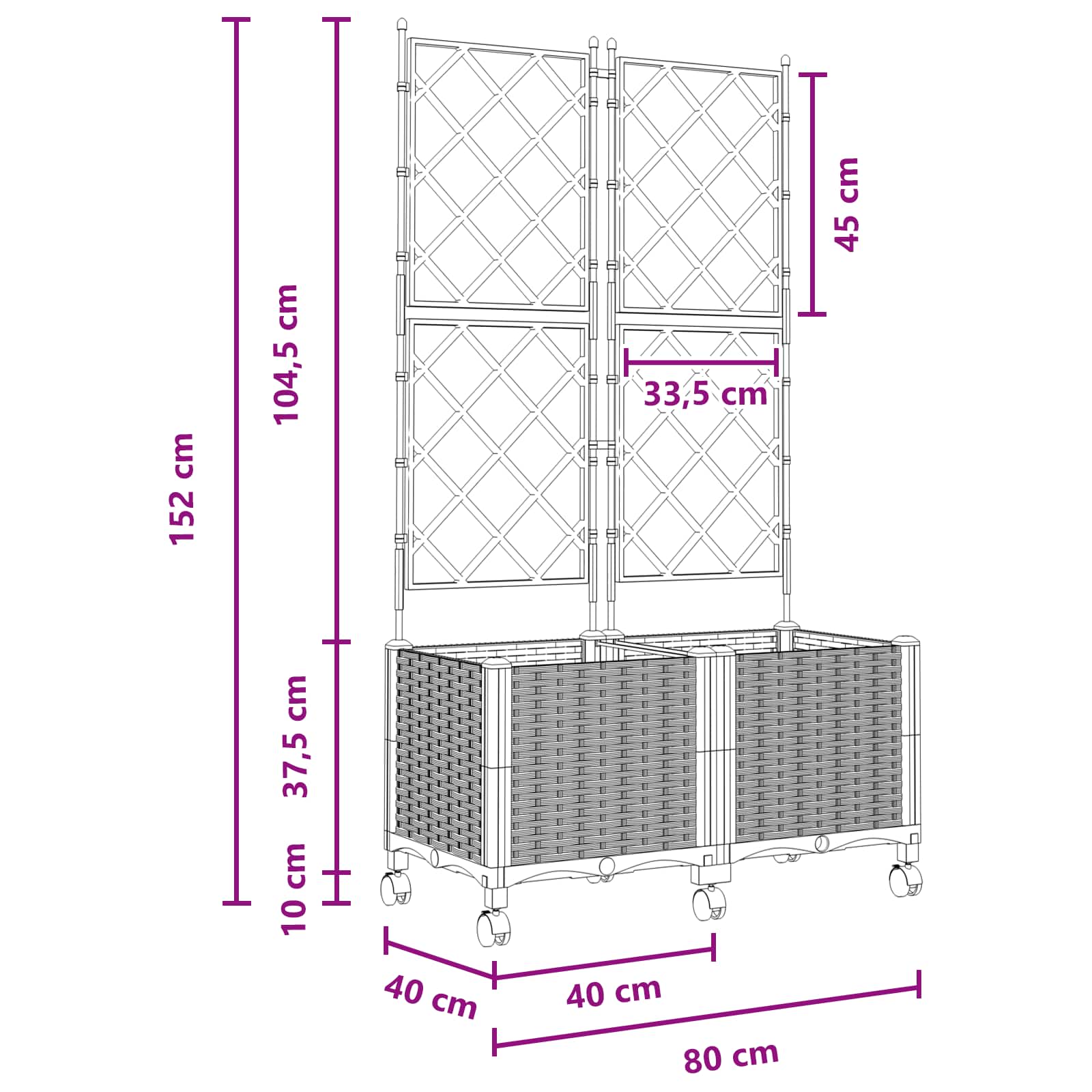 Sodo vazonas su treliu ir ratais 2 vnt. Ruda 80 x 40 x 149 cm Sodo vazonas su treliu ir ratais 2 vnt. Ruda 80 x 40 x 149 cm