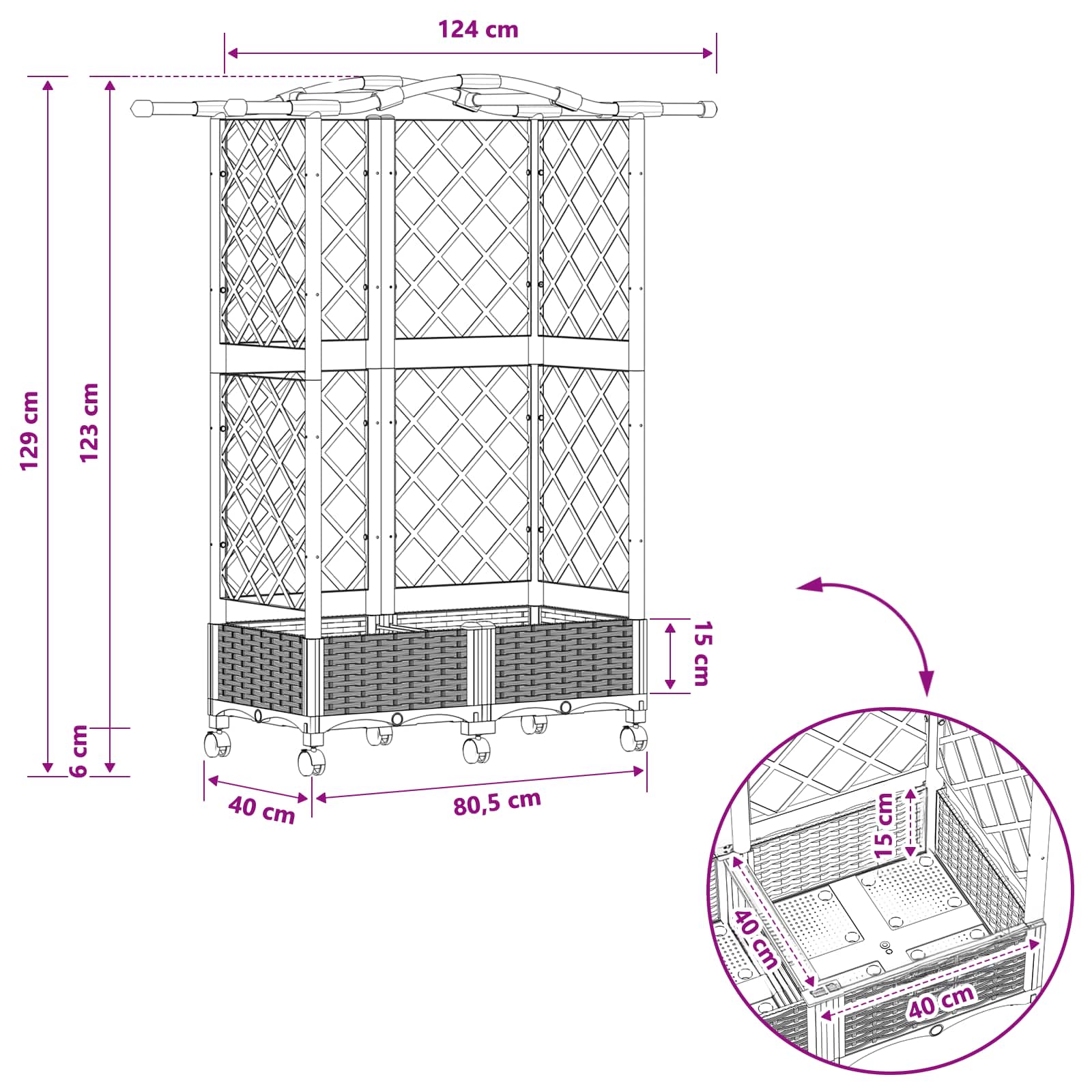 Pakeltas lovas su trelėmis ir stogu Pilka 124 x 40 x 129 cm PP Pakeltas lovas su trelėmis ir stogu Pilka 124 x 40 x 129 cm PP