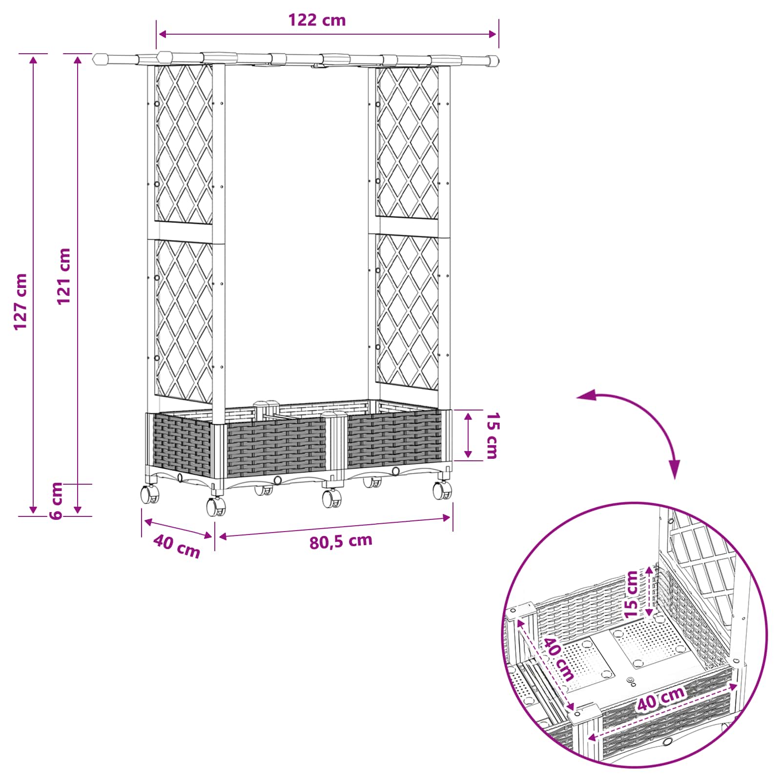 Pakeltas lovas su trelėmis ir stogu Pilka 122,5 x 40 x 127 cm Pakeltas lovas su trelėmis ir stogu Pilka 122,5 x 40 x 127 cm