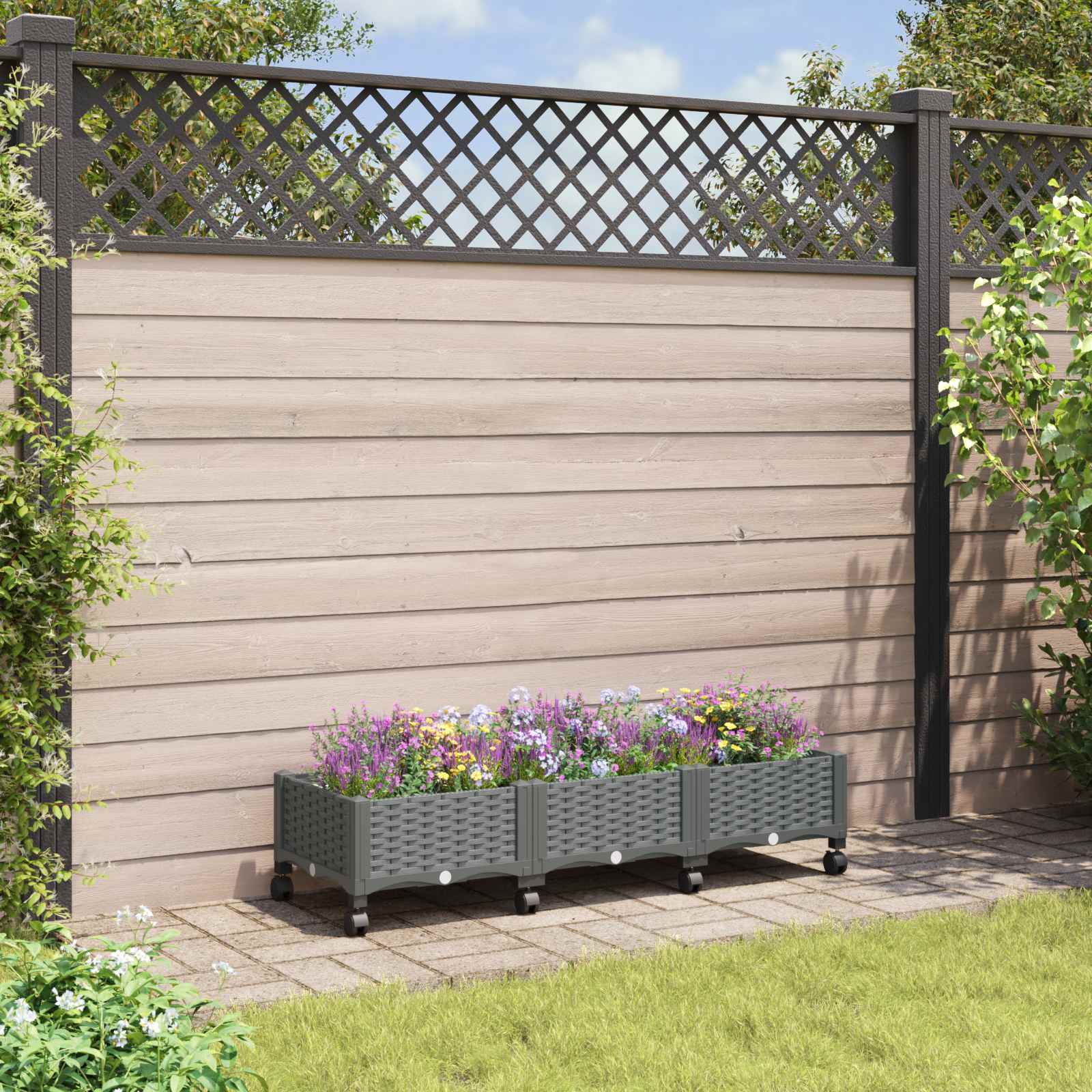 Sodo puodynė su ratukais Šviesiai pilka 120 x 40 x 33 cm PP Sodo puodynė su ratukais Šviesiai pilka 120 x 40 x 33 cm PP - Image 2