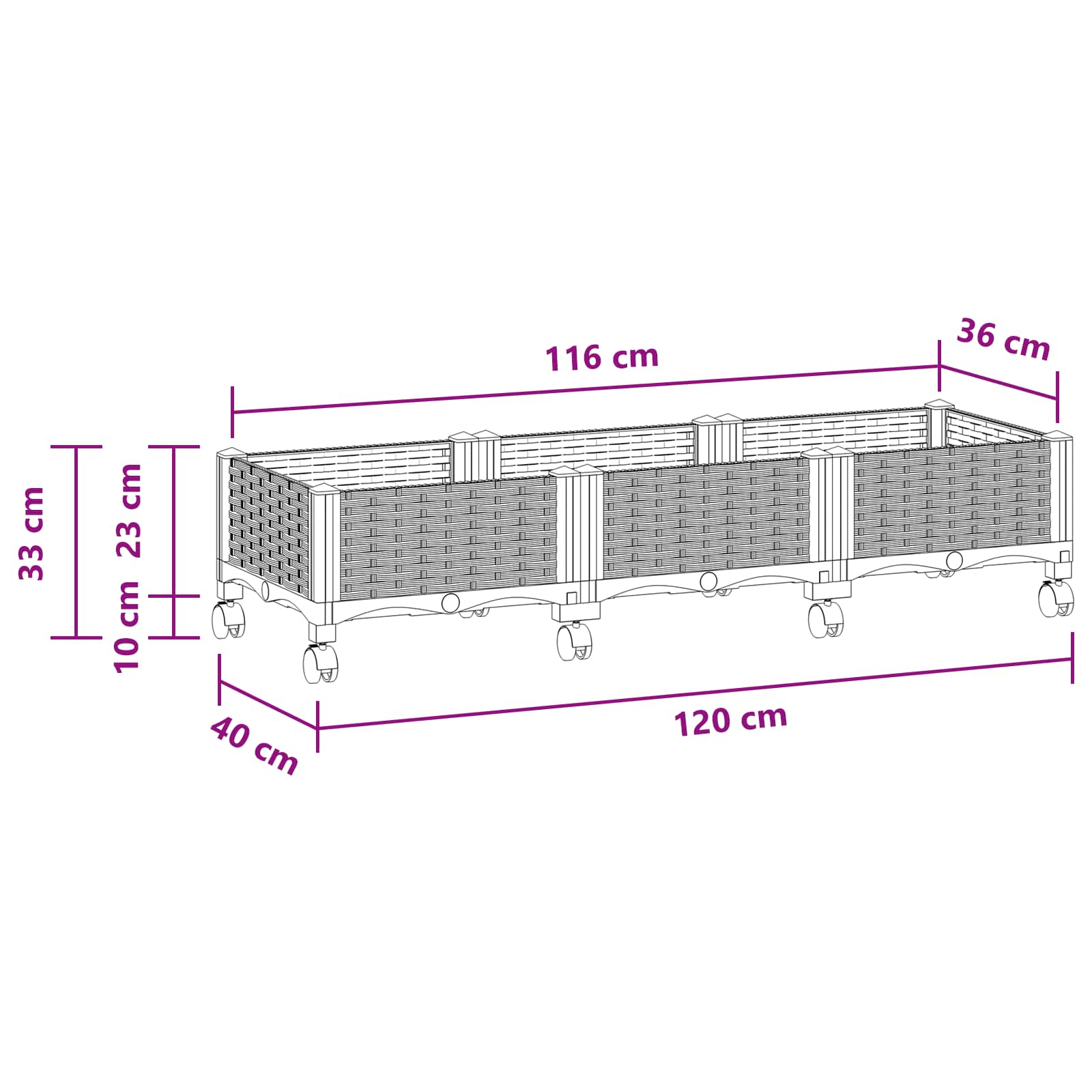 Sodo puodynė su ratukais Šviesiai pilka 120 x 40 x 33 cm PP Sodo puodynė su ratukais Šviesiai pilka 120 x 40 x 33 cm PP