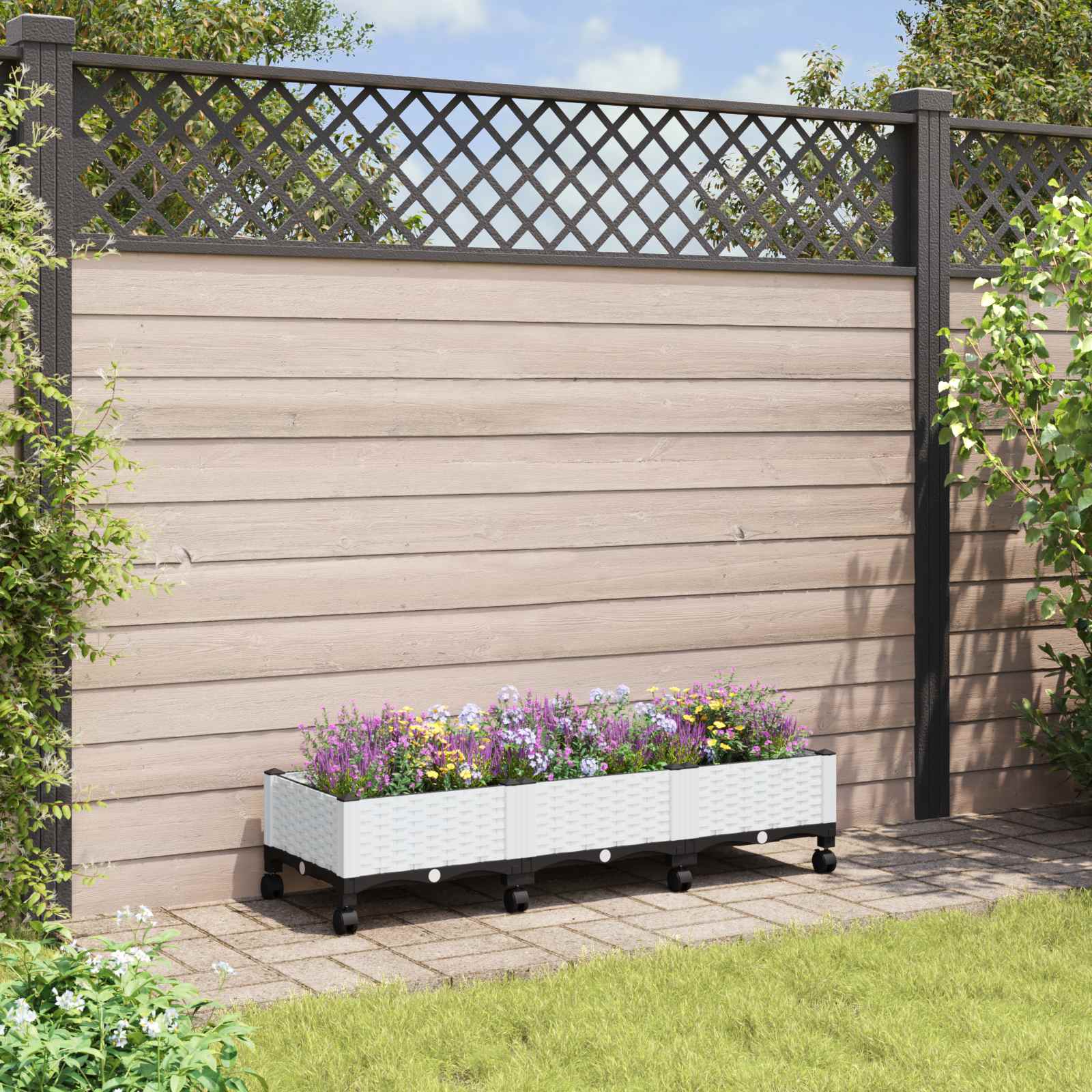 Sodo puodynė su ratukais Balta 120 x 40 x 33 cm PP Sodo puodynė su ratukais Balta 120 x 40 x 33 cm PP - Image 2