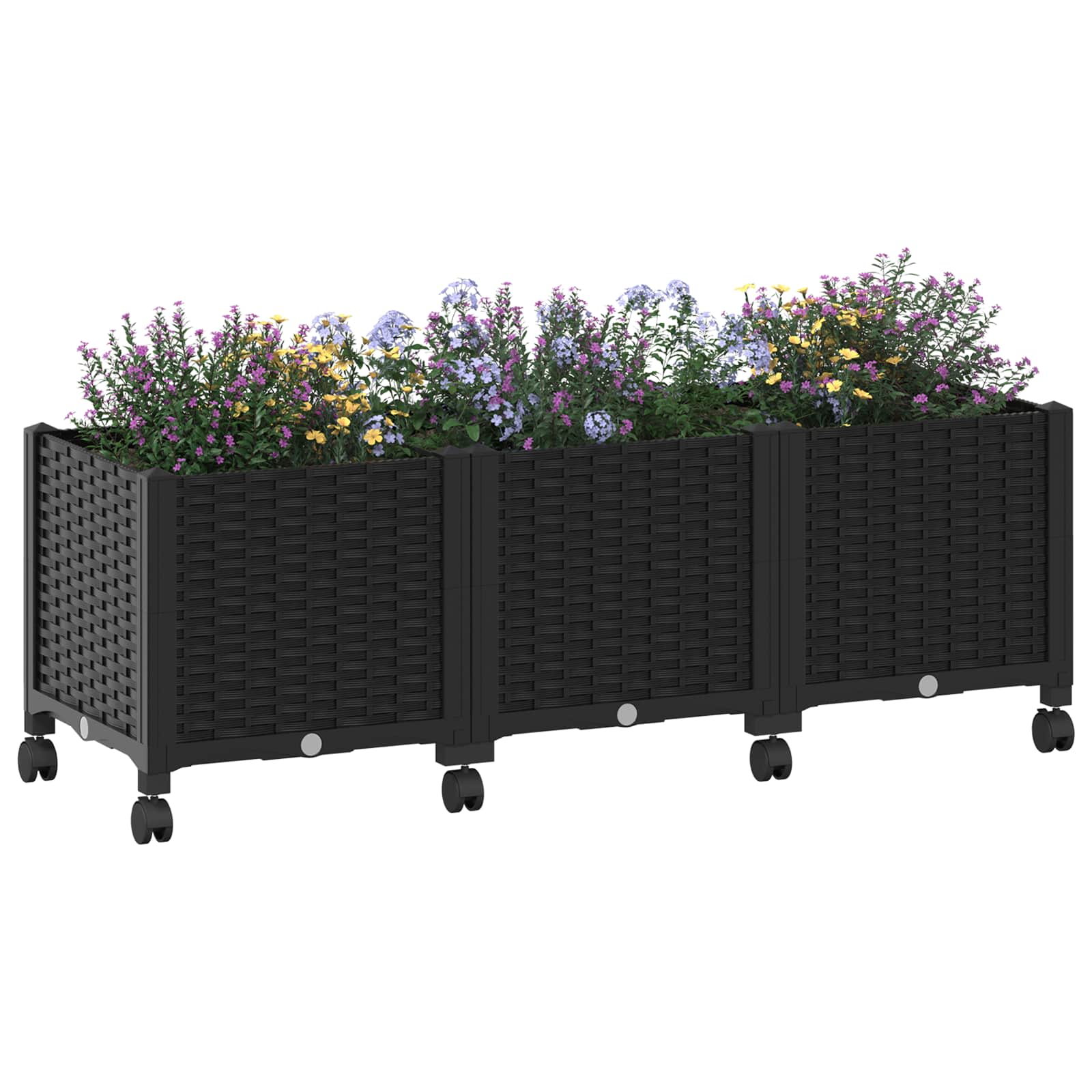 Sodo puodynė su ratukais Juoda 120 x 40 x 44 cm PP Sodo puodynė su ratukais Juoda 120 x 40 x 44 cm PP - Image 4