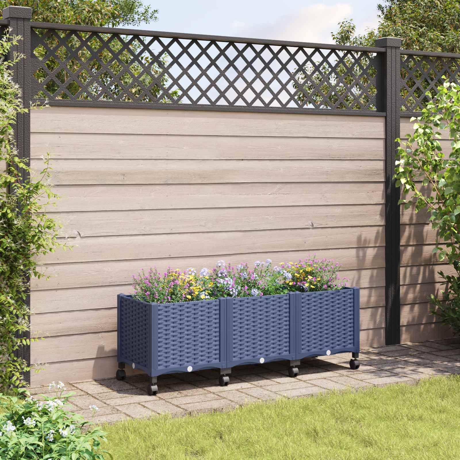 Sodo puodynė su ratukais Mėlyna Pilka 120 x 40 x 48 cm PP Sodo puodynė su ratukais Mėlyna Pilka 120 x 40 x 48 cm PP - Image 2