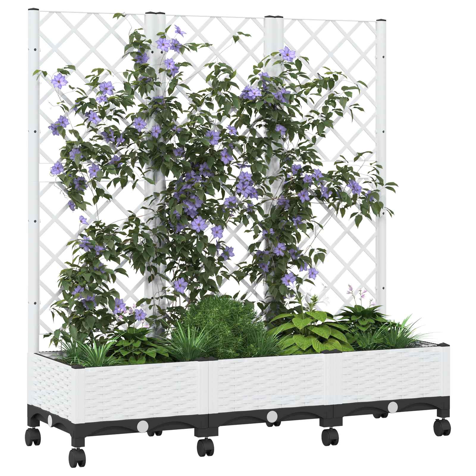 Sodo vazonas su treliu ir ratais Balta 120 x 40 x 131,5 cm PP Sodo vazonas su treliu ir ratais Balta 120 x 40 x 131,5 cm PP - Image 4