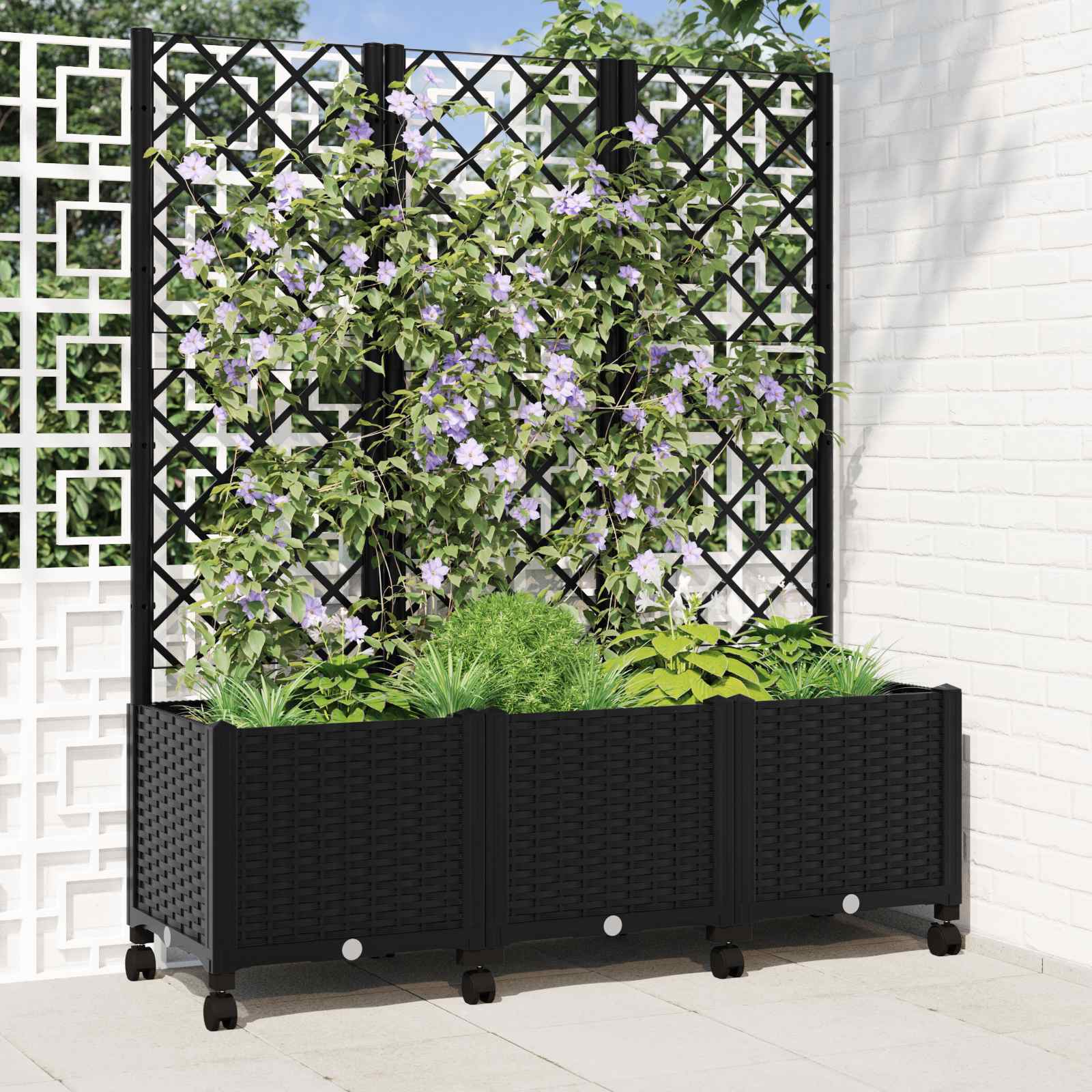 Sodo vazonas su treliu ir ratais Juoda 120 x 40 x 146 cm PP Sodo vazonas su treliu ir ratais Juoda 120 x 40 x 146 cm PP - Image 2