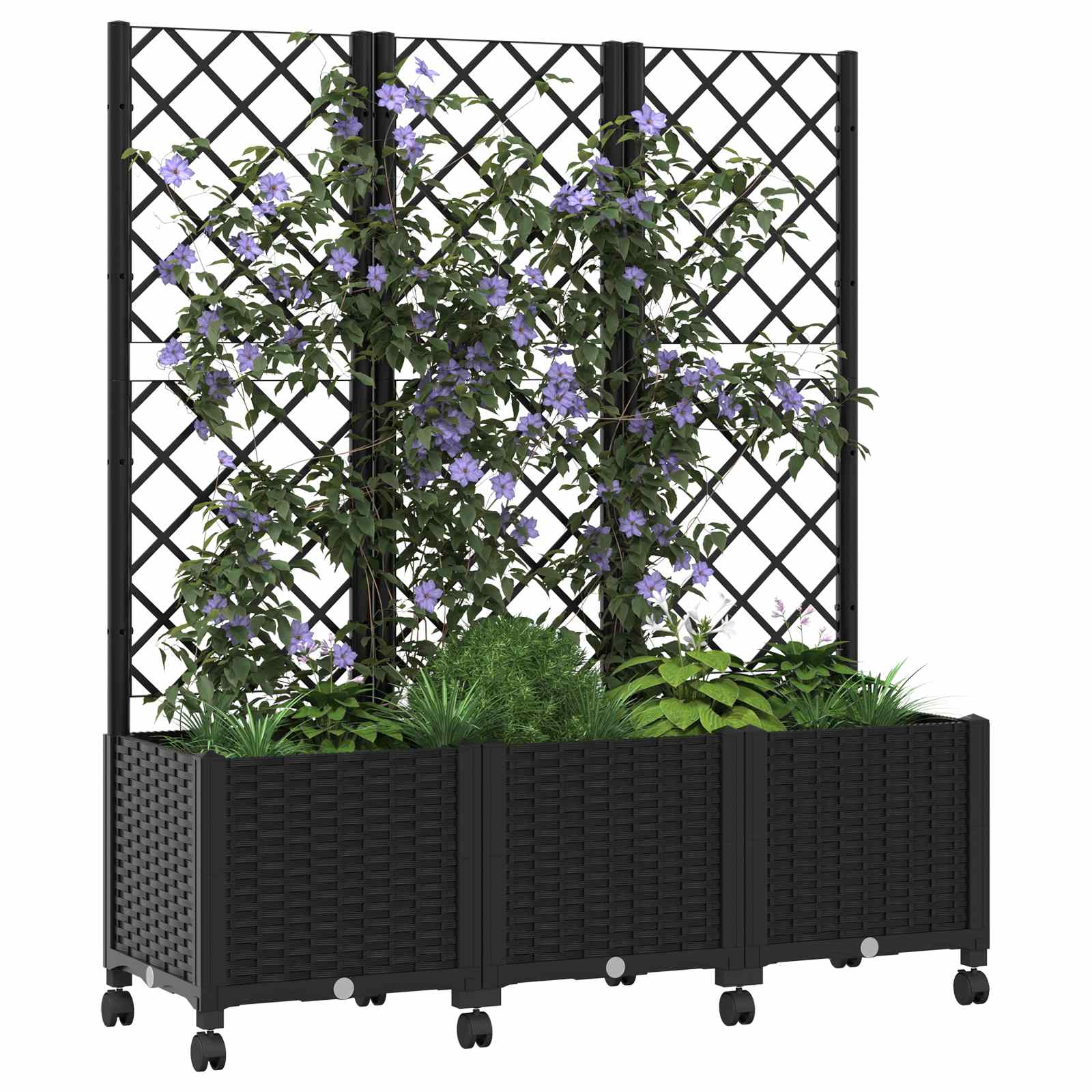 Sodo vazonas su treliu ir ratais Juoda 120 x 40 x 146 cm PP Sodo vazonas su treliu ir ratais Juoda 120 x 40 x 146 cm PP - Image 4