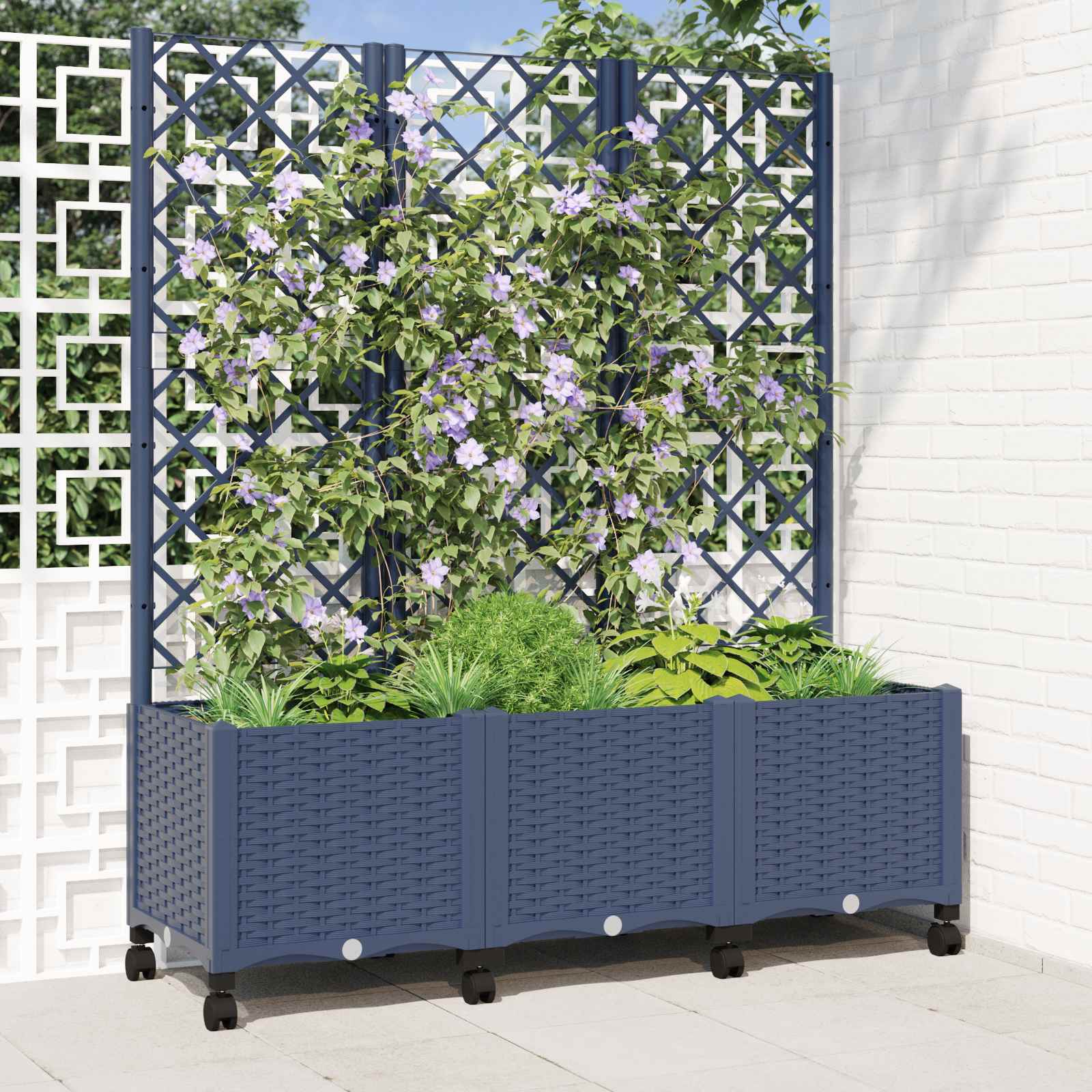 Sodo vazonas su treliu ir ratais Mėlyna Pilka 120 x 40 x 146 cm Sodo vazonas su treliu ir ratais Mėlyna Pilka 120 x 40 x 146 cm - Image 2