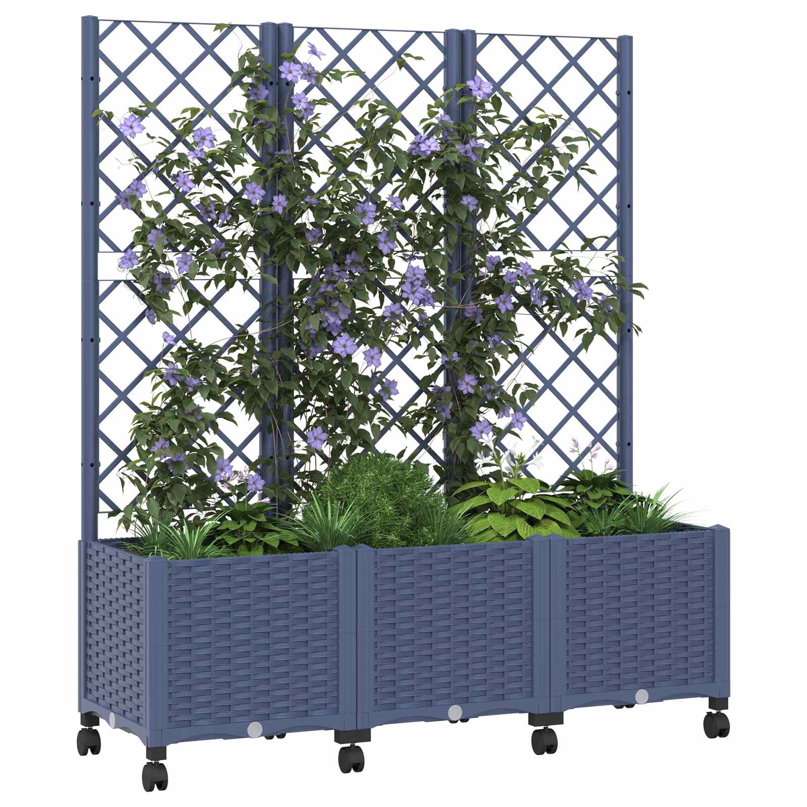 Sodo vazonas su treliu ir ratais Mėlyna Pilka 120 x 40 x 146 cm Sodo vazonas su treliu ir ratais Mėlyna Pilka 120 x 40 x 146 cm - Image 4