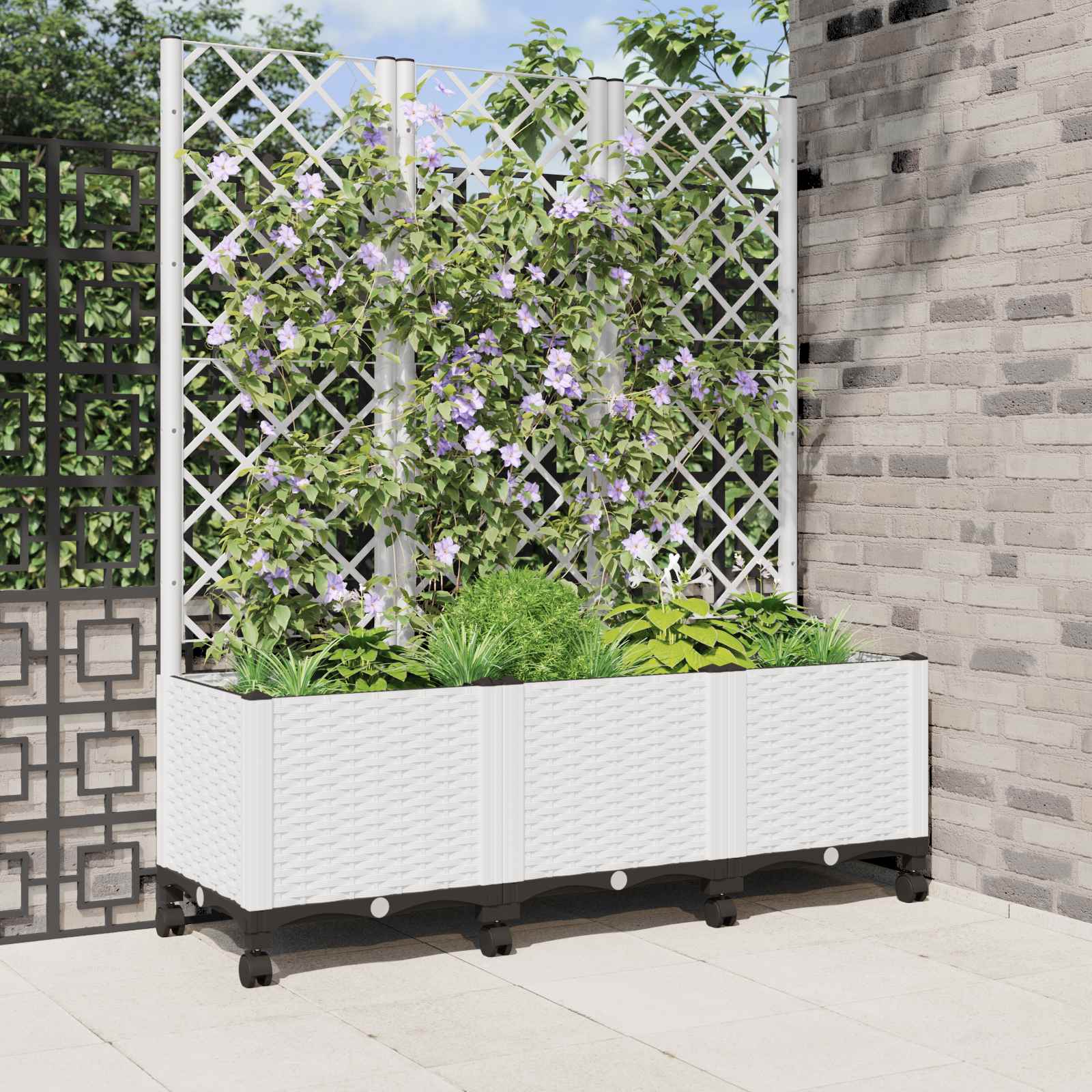 Sodo vazonas su treliu ir ratais Balta 120 x 40 x 146 cm PP Sodo vazonas su treliu ir ratais Balta 120 x 40 x 146 cm PP - Image 2