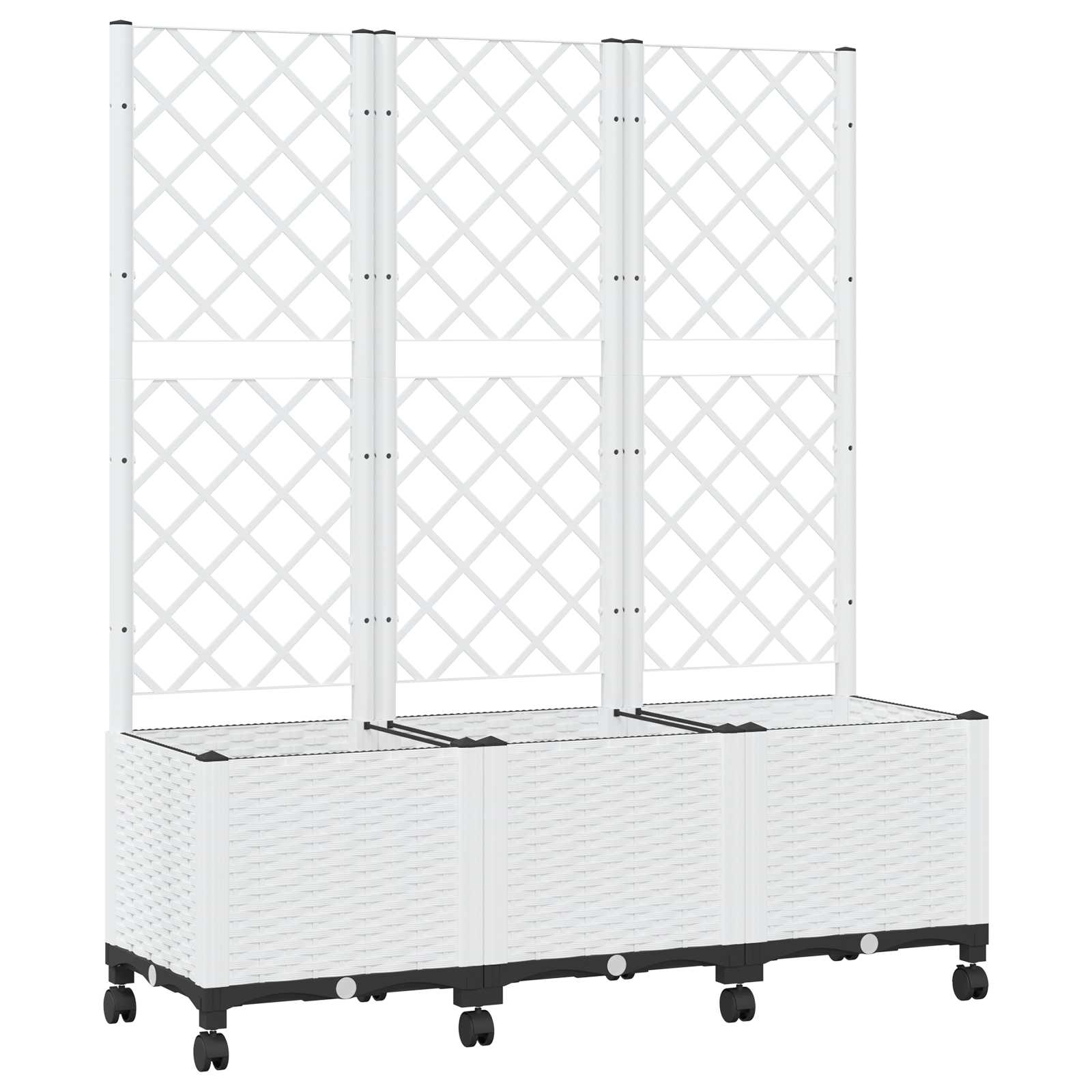 Sodo vazonas su treliu ir ratais Balta 120 x 40 x 146 cm PP Sodo vazonas su treliu ir ratais Balta 120 x 40 x 146 cm PP - Image 3