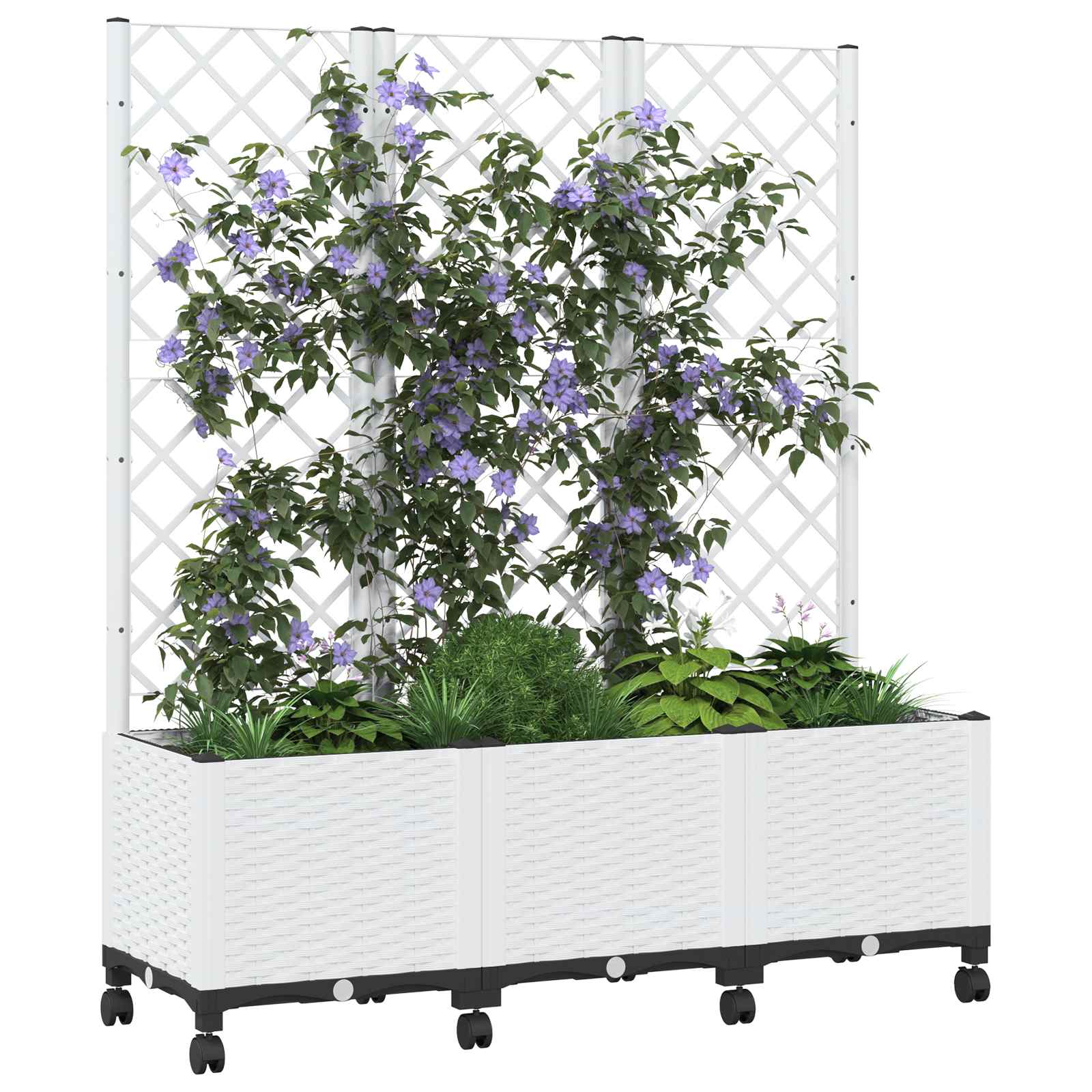 Sodo vazonas su treliu ir ratais Balta 120 x 40 x 146 cm PP Sodo vazonas su treliu ir ratais Balta 120 x 40 x 146 cm PP - Image 4