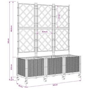 Sodo vazonas su treliu ir ratais 3 vnt. Ruda 120 x 40 x 149 cm