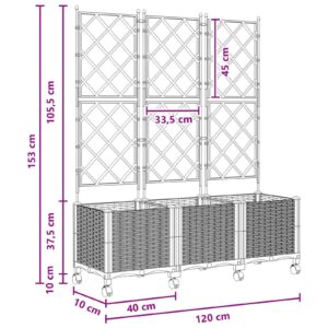 Sodo vazonas su treliu ir ratais 3 vnt. Balta 120 x 40 x 149 cm