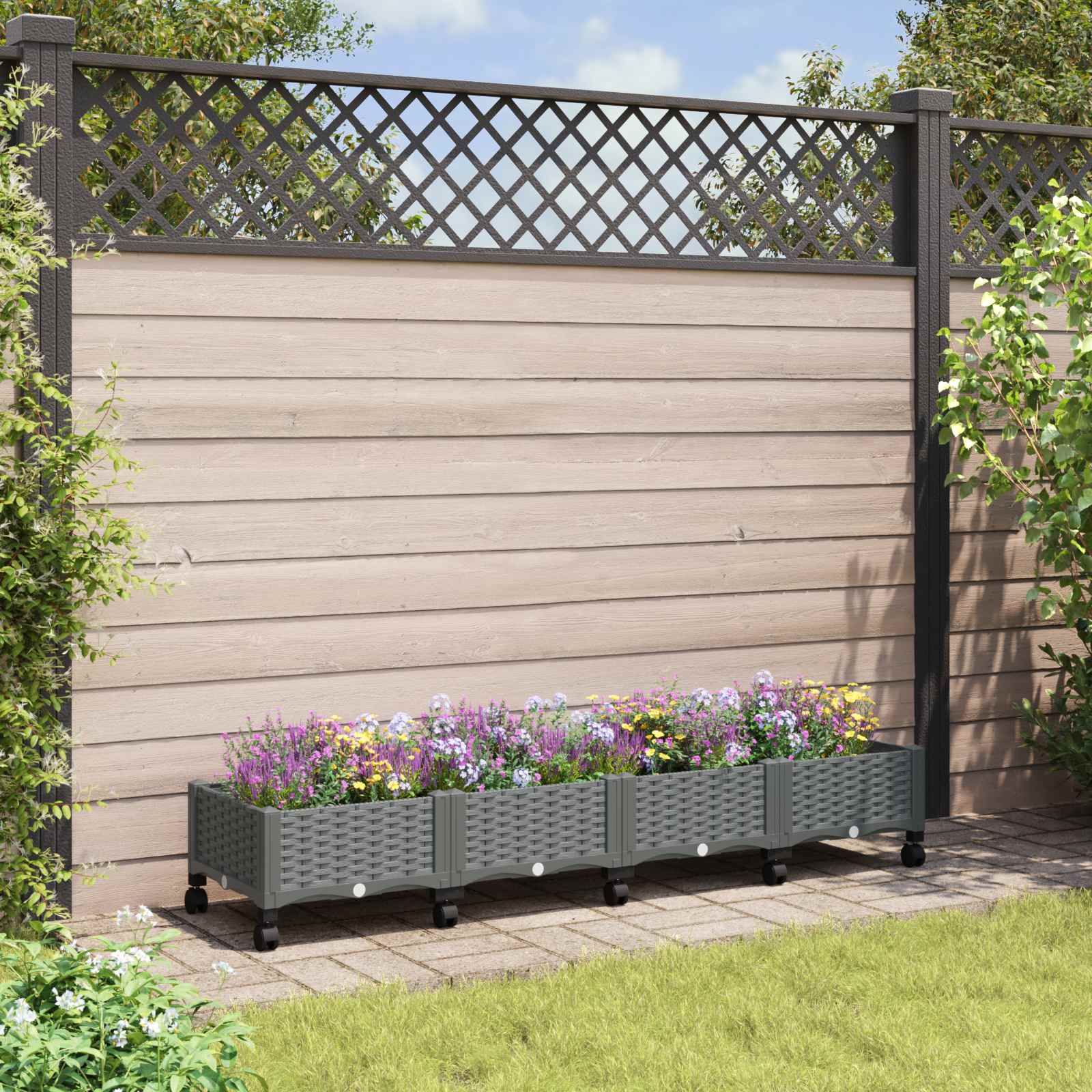 Sodo puodynė su ratukais Šviesiai pilka 160 x 40 x 33 cm PP Sodo puodynė su ratukais Šviesiai pilka 160 x 40 x 33 cm PP - Image 2