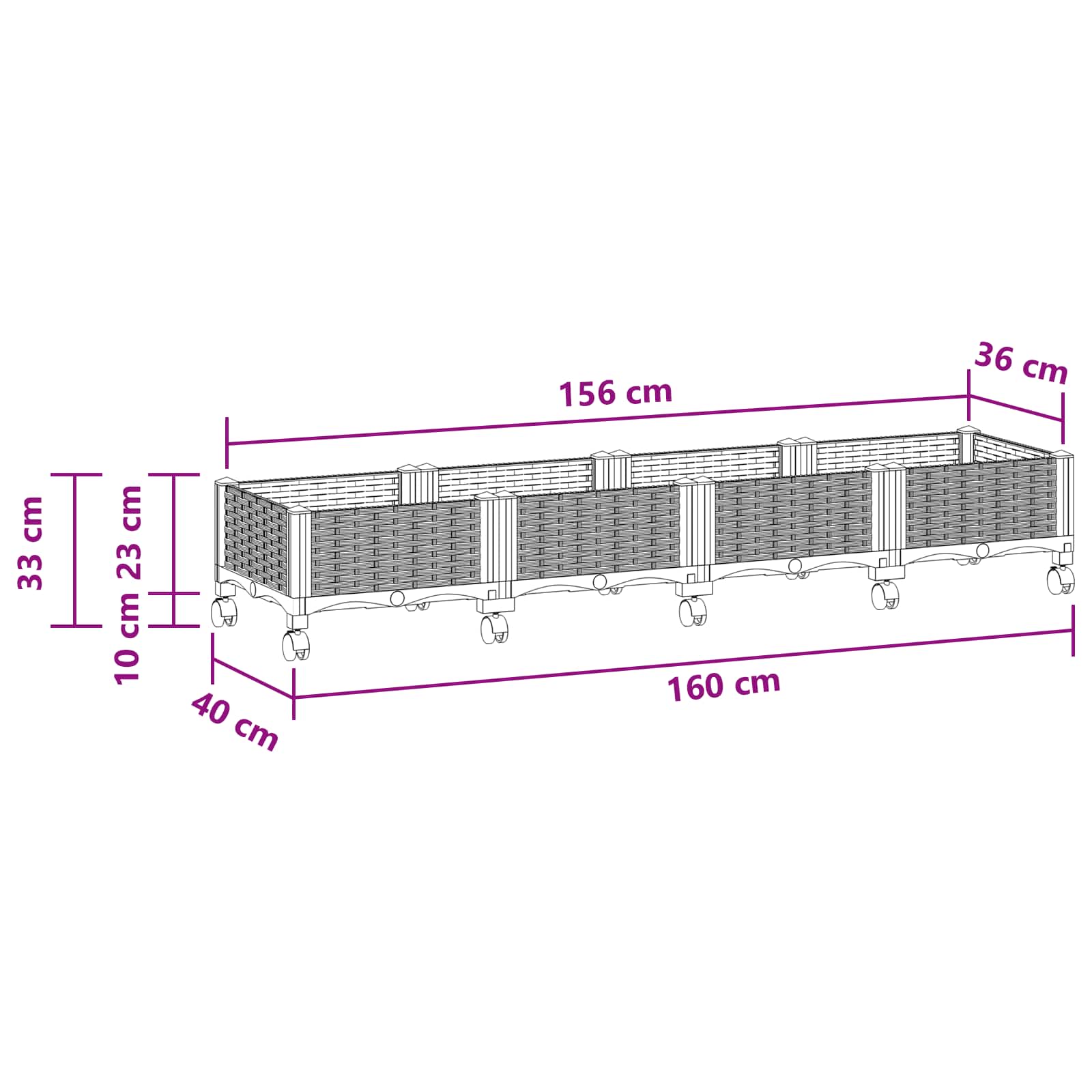 Sodo puodynė su ratukais Balta 160 x 40 x 33 cm PP Sodo puodynė su ratukais Balta 160 x 40 x 33 cm PP