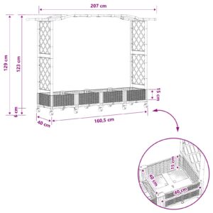 Pakeltas lovas su trelėmis ir stogu Juoda 207 x 40 x 129 cm PP