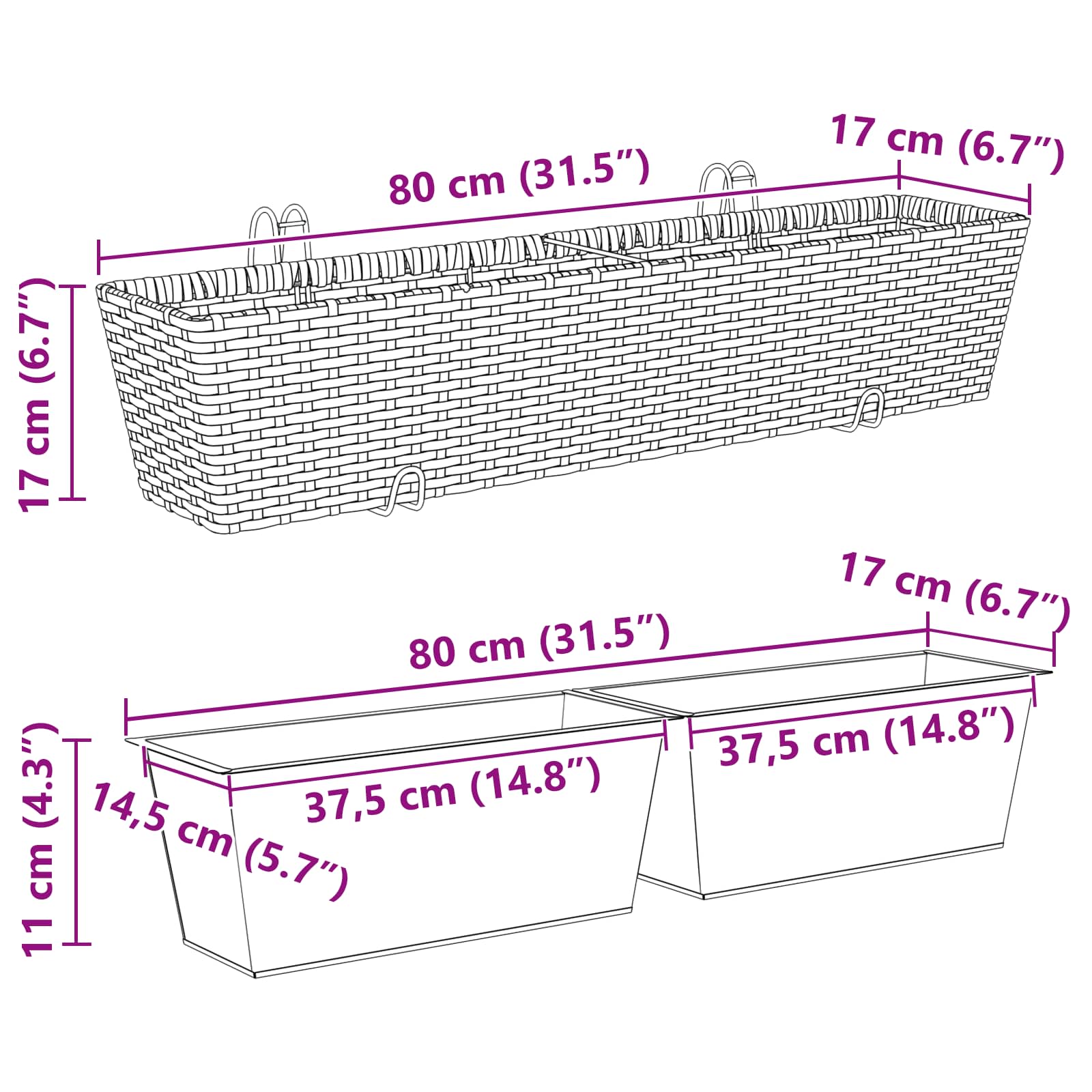Turėklas 2 vnt. Ruda 80 x 17 x 17 cm Metalas Turėklas 2 vnt. Ruda 80 x 17 x 17 cm Metalas