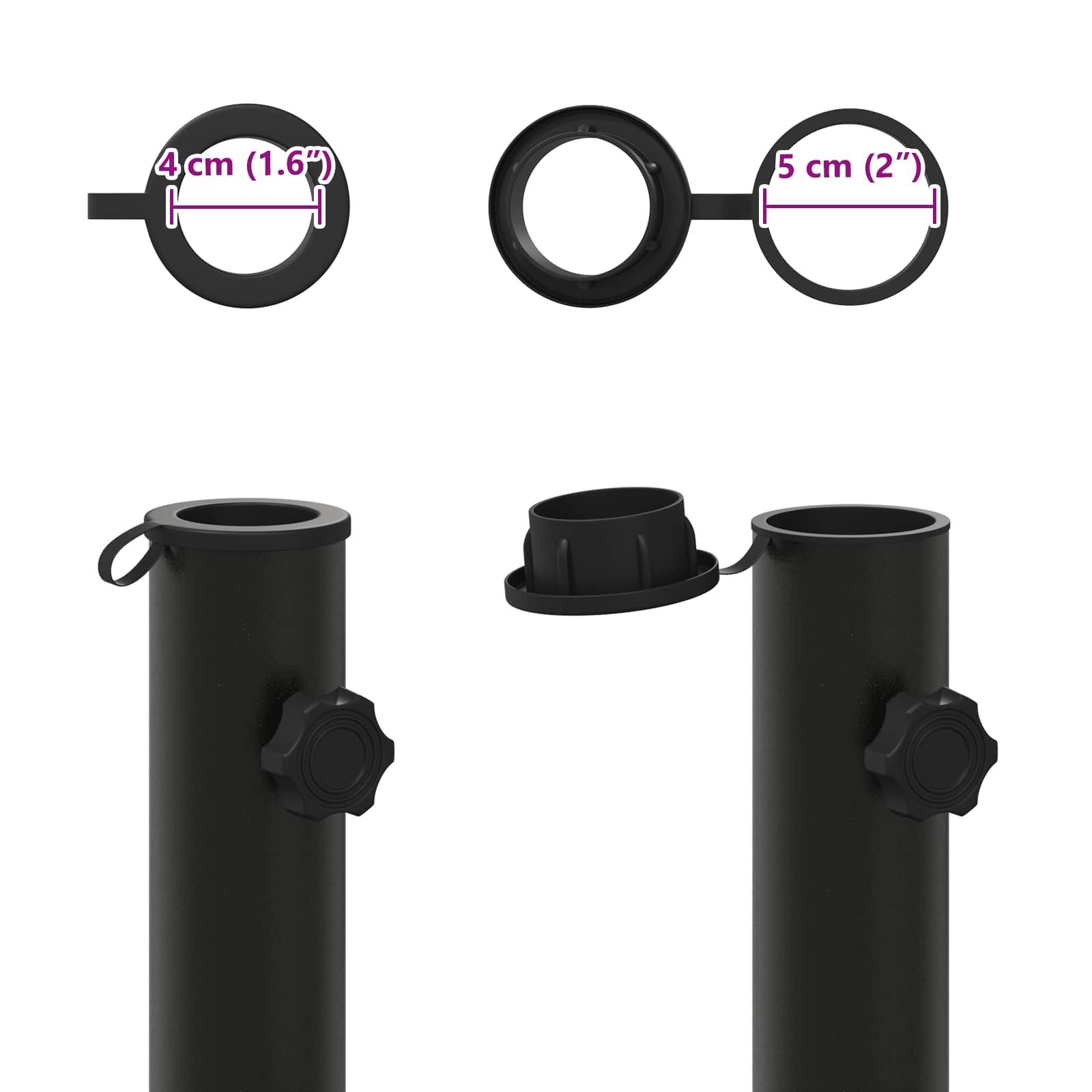 Parasolės stovo vamzdis 0.6 kg Juoda Geležis for 40-50 mm Pole Parasolės stovo vamzdis 0.6 kg Juoda Geležis for 40-50 mm Pole - Image 6