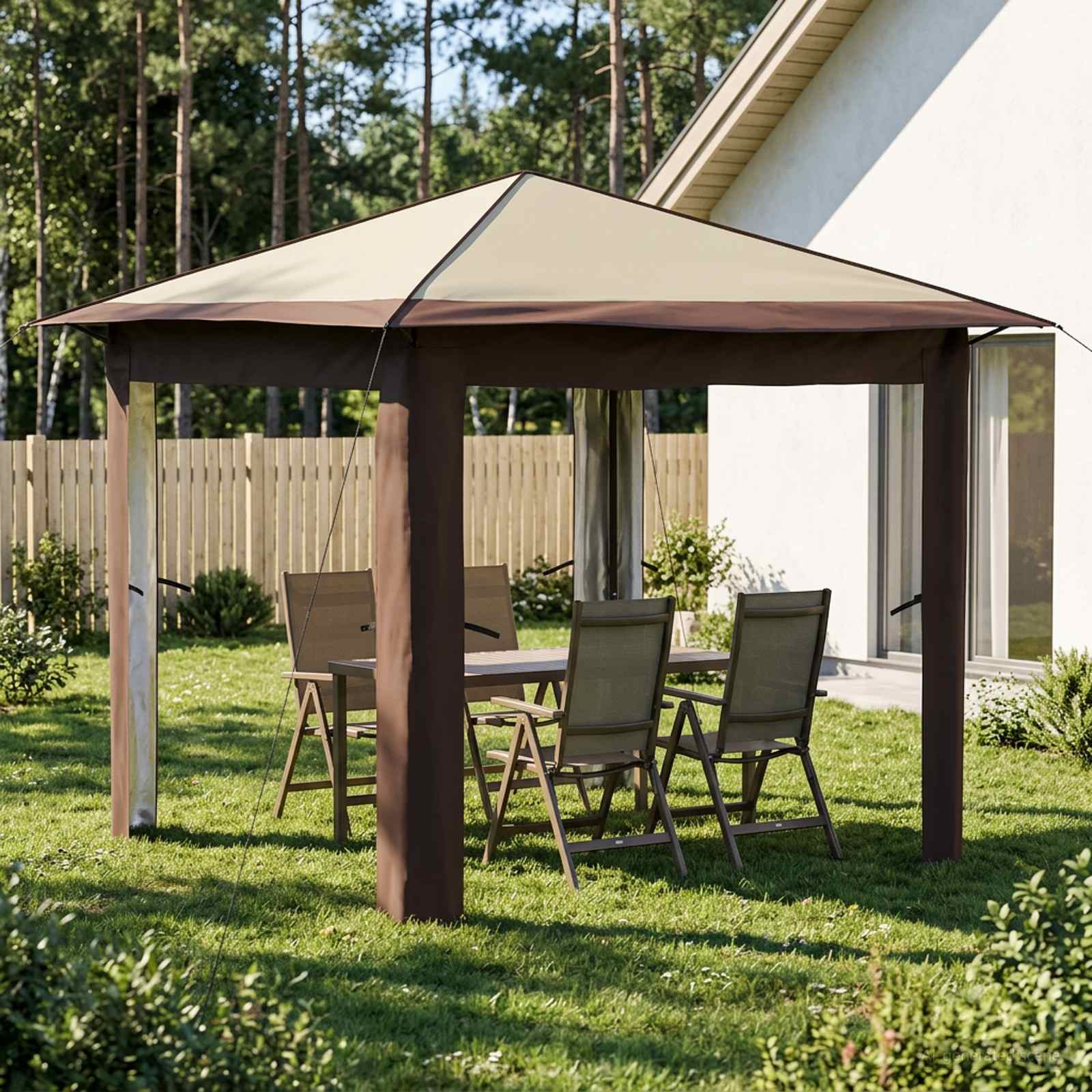Paviljonas be šoninės sienos 2,6 x 2,6 m Kremas ir rudas Paviljonas be šoninės sienos 2,6 x 2,6 m Kremas ir rudas - Image 2