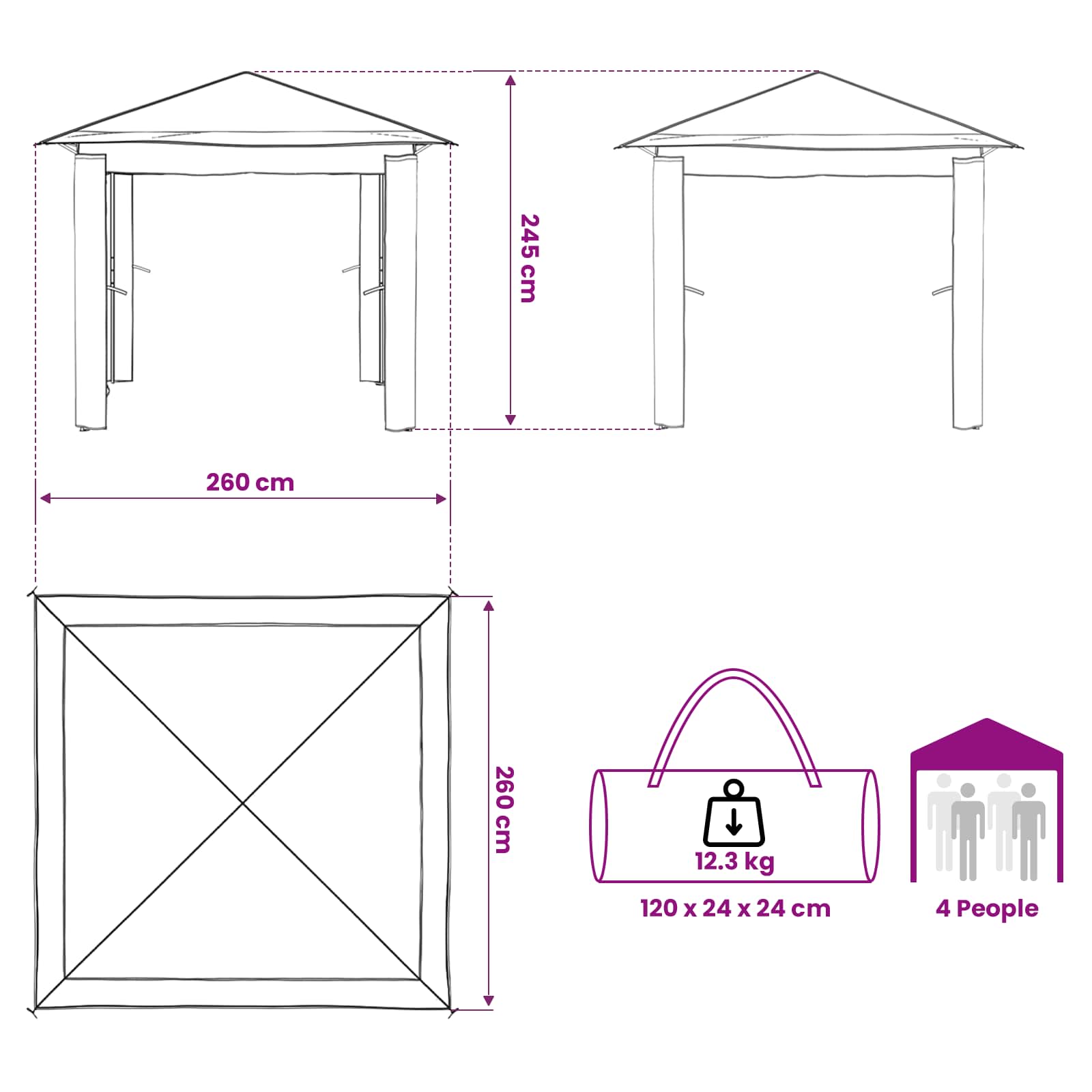 Paviljonas be šoninės sienos 2,6 x 2,6 m Paviljonas be šoninės sienos 2,6 x 2,6 m - Image 13