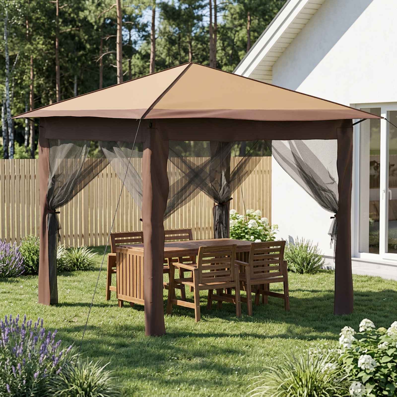 Paviljonas su 4 šoninėmis sienomis 2,6 x 2,6 m Bežinis ir Rudas Paviljonas su 4 šoninėmis sienomis 2,6 x 2,6 m Bežinis ir Rudas - Image 2