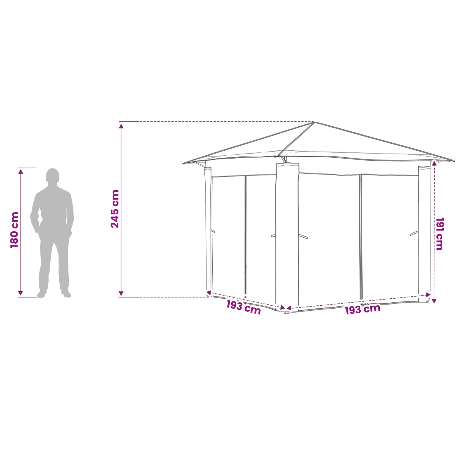 Paviljonas su 4 šoninėmis sienomis 2,6 x 2,6 m Bežinis ir Rudas Paviljonas su 4 šoninėmis sienomis 2,6 x 2,6 m Bežinis ir Rudas