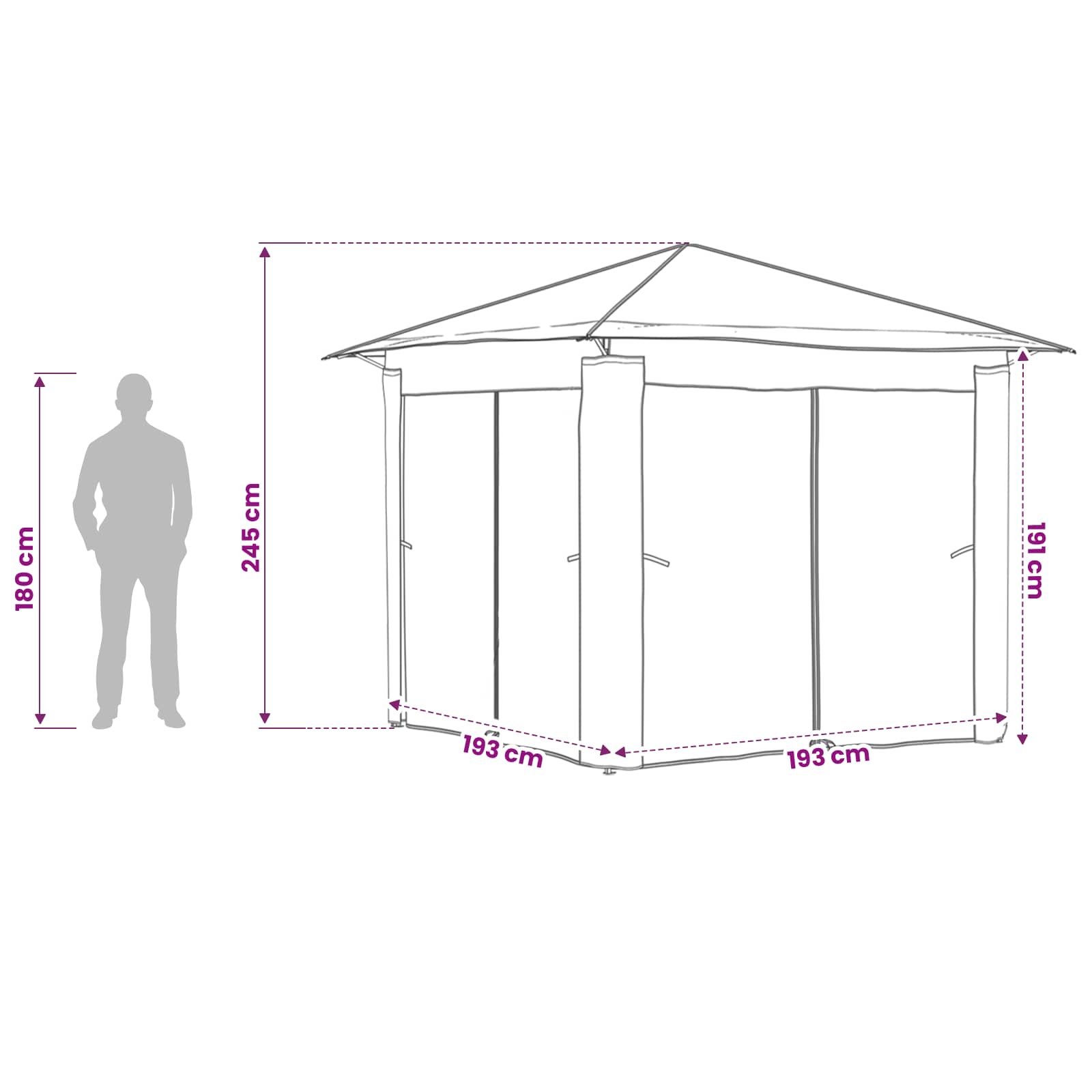 Paviljonas su 4 šoninėmis sienomis 2,6 x 2,6 m Paviljonas su 4 šoninėmis sienomis 2,6 x 2,6 m
