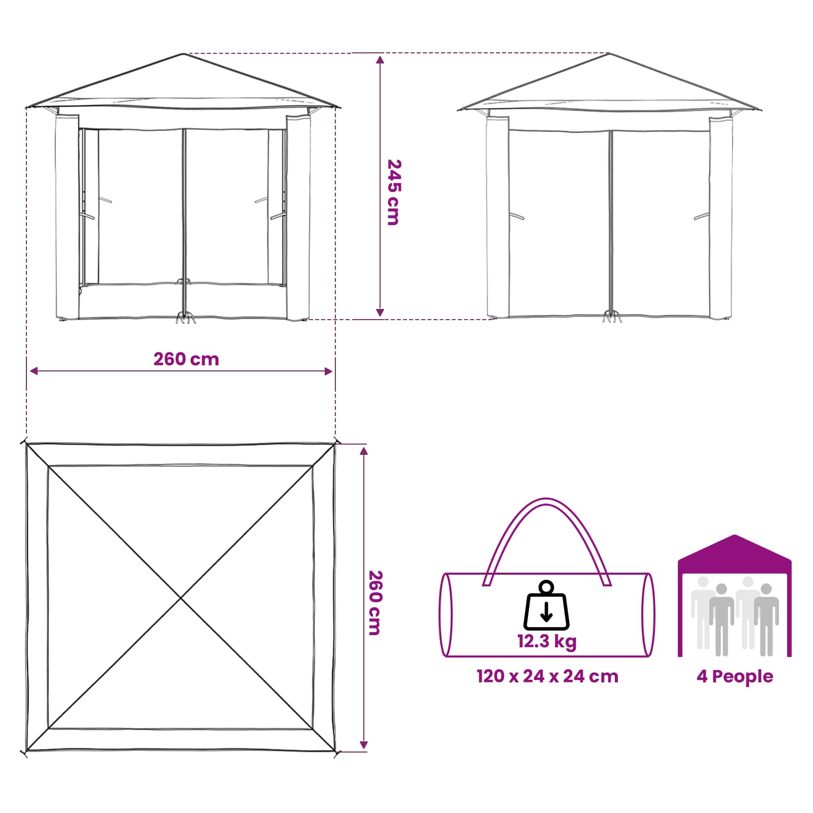 Paviljonas su 4 šoninėmis sienomis 2,6 x 2,6 m Paviljonas su 4 šoninėmis sienomis 2,6 x 2,6 m - Image 14