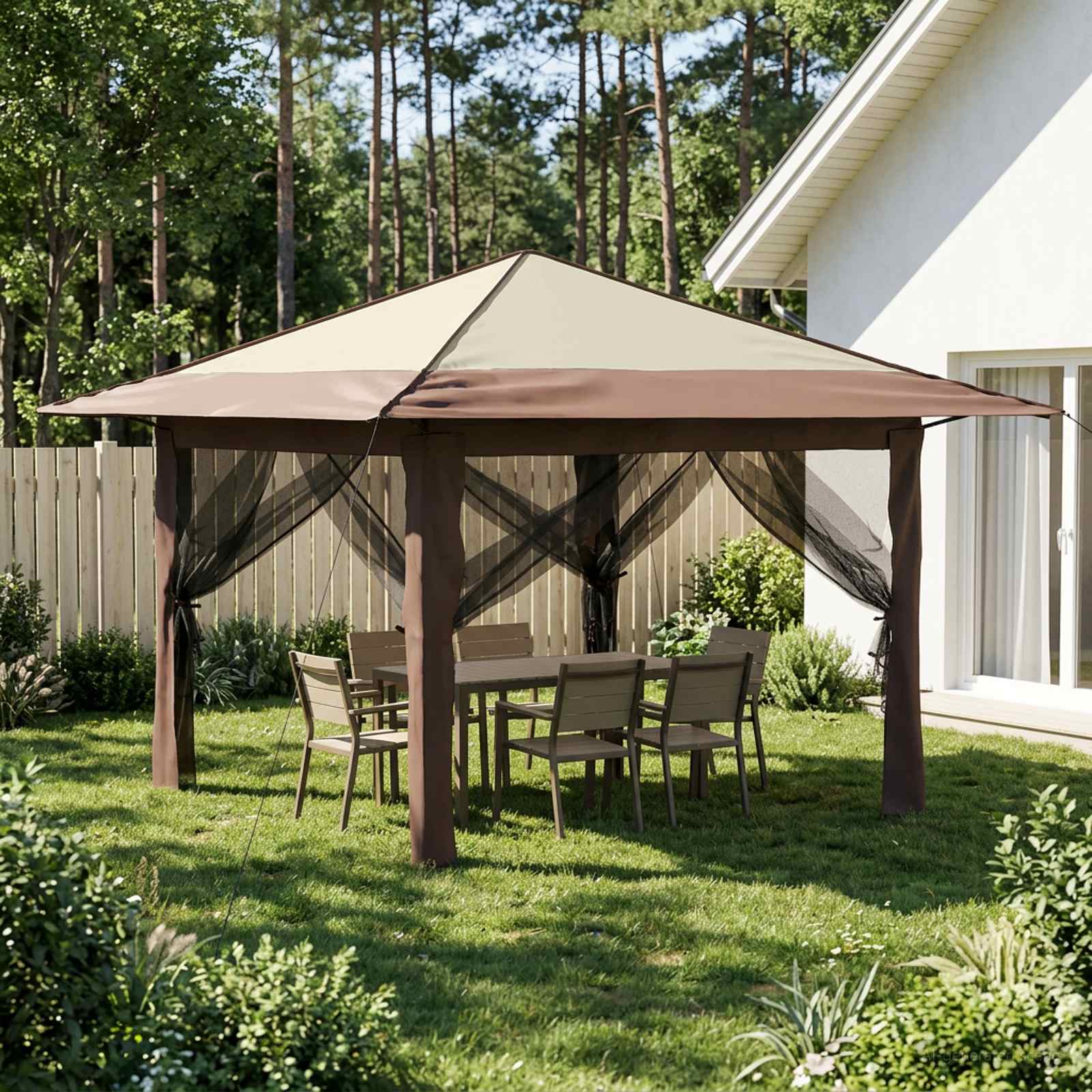 Paviljonas su 4 šoninėmis sienomis Kremas ir rudas Paviljonas su 4 šoninėmis sienomis Kremas ir rudas - Image 2