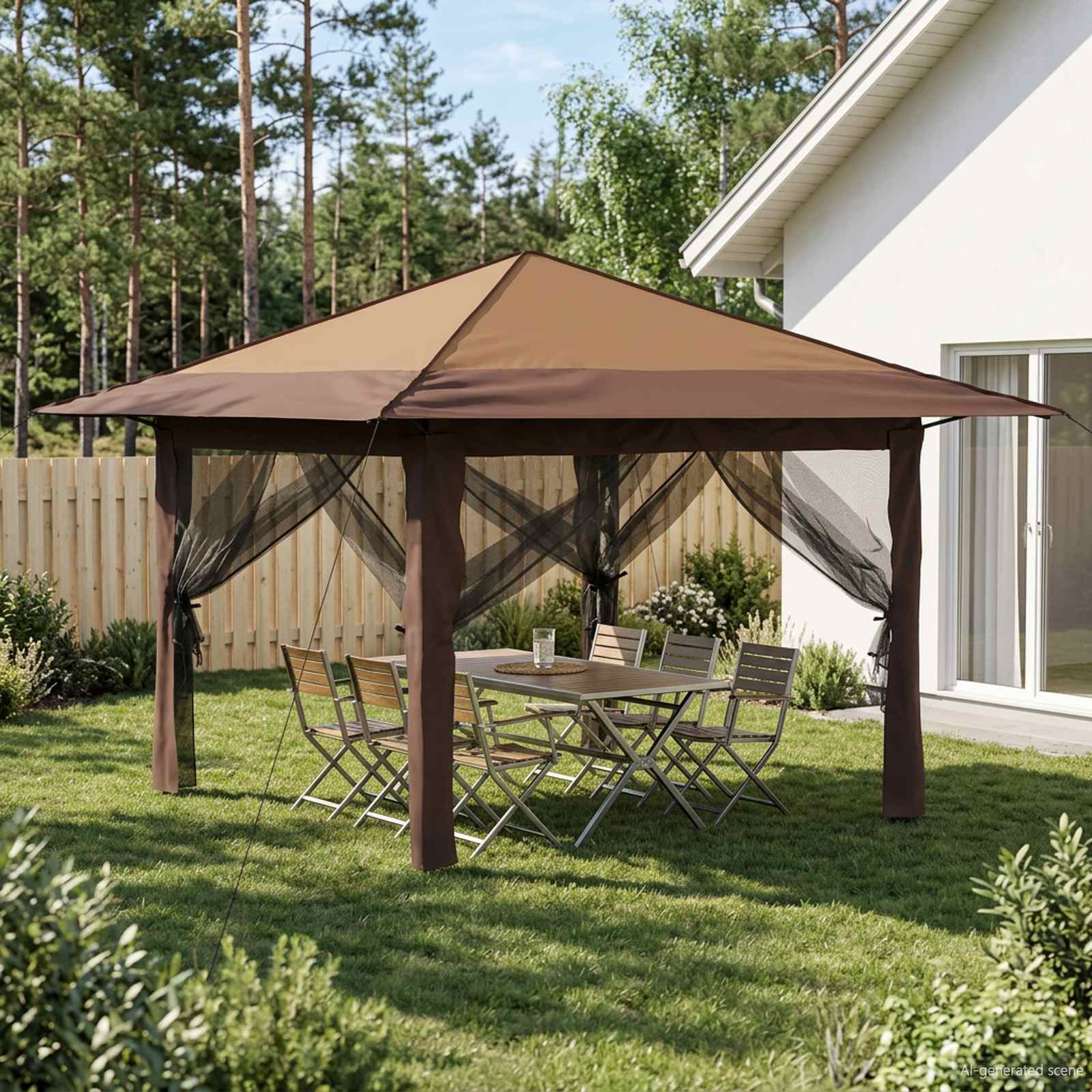 Paviljonas su 4 šoninėmis sienomis 3,3 x 3,3 m Bežinis ir Rudas Paviljonas su 4 šoninėmis sienomis 3,3 x 3,3 m Bežinis ir Rudas - Image 2