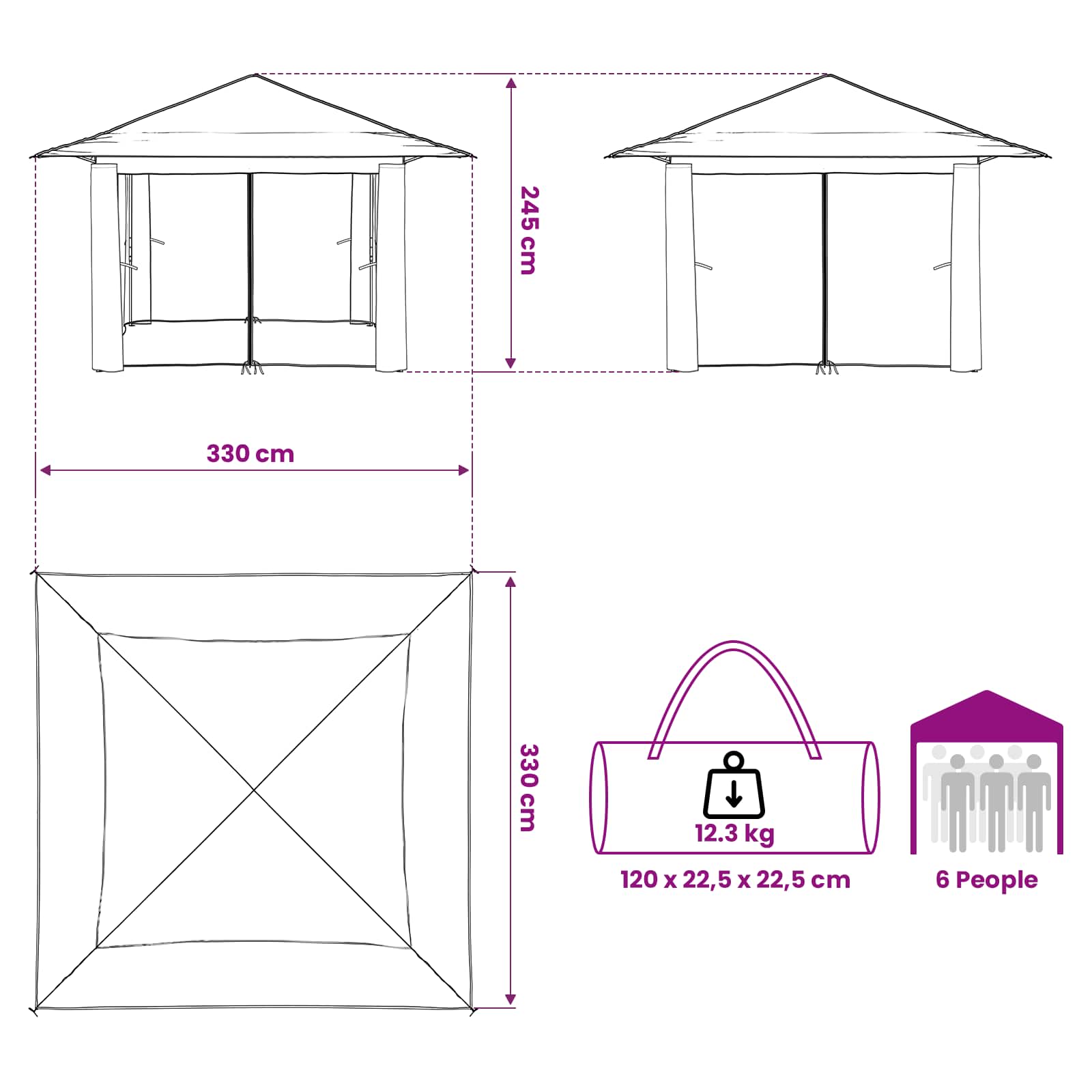 Paviljonas su 4 šoninėmis sienomis 3,3 x 3,3 m Bežinis ir Rudas Paviljonas su 4 šoninėmis sienomis 3,3 x 3,3 m Bežinis ir Rudas - Image 15