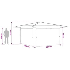 Gazebo be šoninės sienos 4 x 4 m Šviesiai pilka ir antracito
