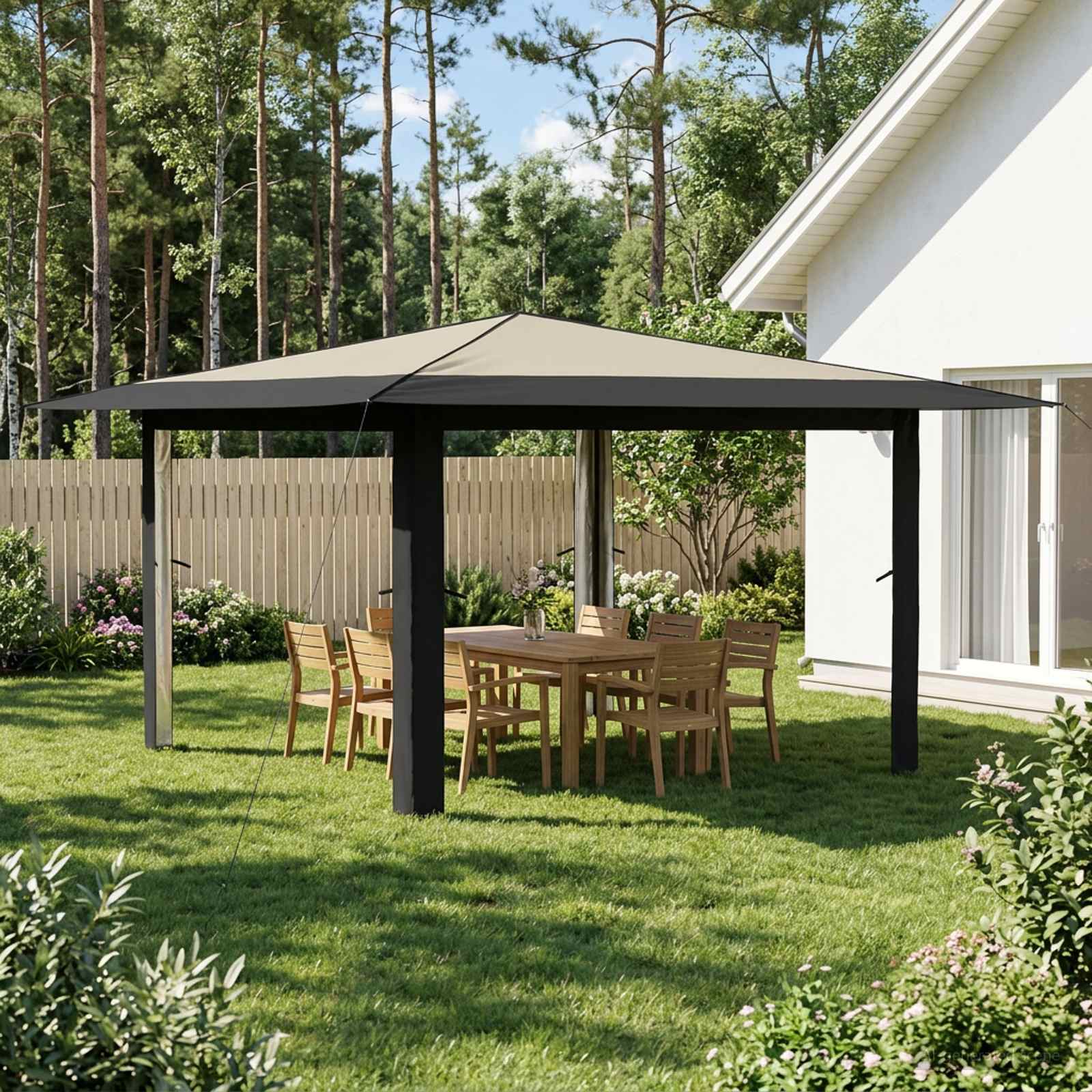 Gazebo be šoninės sienos 4 x 4 m Kremo ir antracito Gazebo be šoninės sienos 4 x 4 m Kremo ir antracito - Image 2