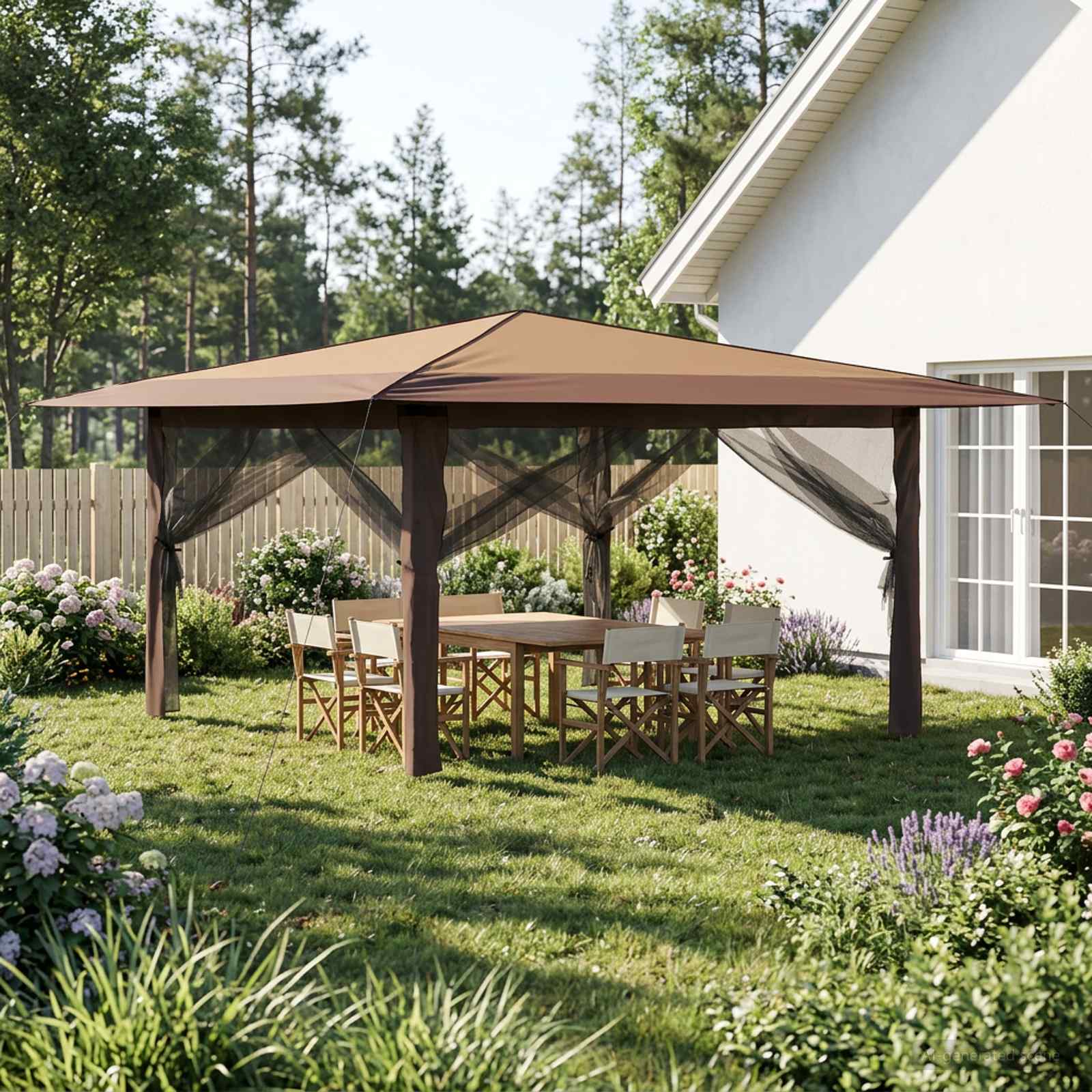 Gazebo su 4 šoninėmis sienomis 4 x 4 m Bežinis ir Rudas Gazebo su 4 šoninėmis sienomis 4 x 4 m Bežinis ir Rudas - Image 2