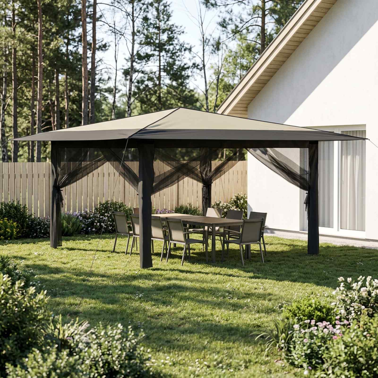 Gazebo su 4 šoninėmis sienomis 4 x 4 m Kremo ir antracito Gazebo su 4 šoninėmis sienomis 4 x 4 m Kremo ir antracito - Image 2