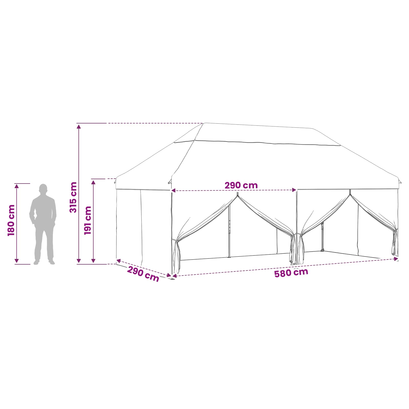 Kanopė su 4 šoninėmis sienelėmis 2,9 x 5,8 m Kanopė su 4 šoninėmis sienelėmis 2,9 x 5,8 m